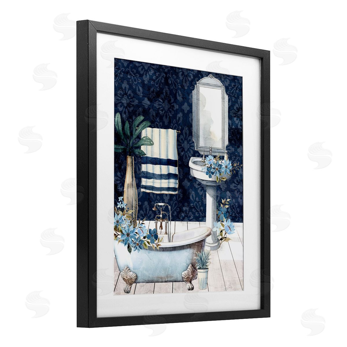 Kim Allen Blue Bath Floral Scene Canvas Wall Art Print