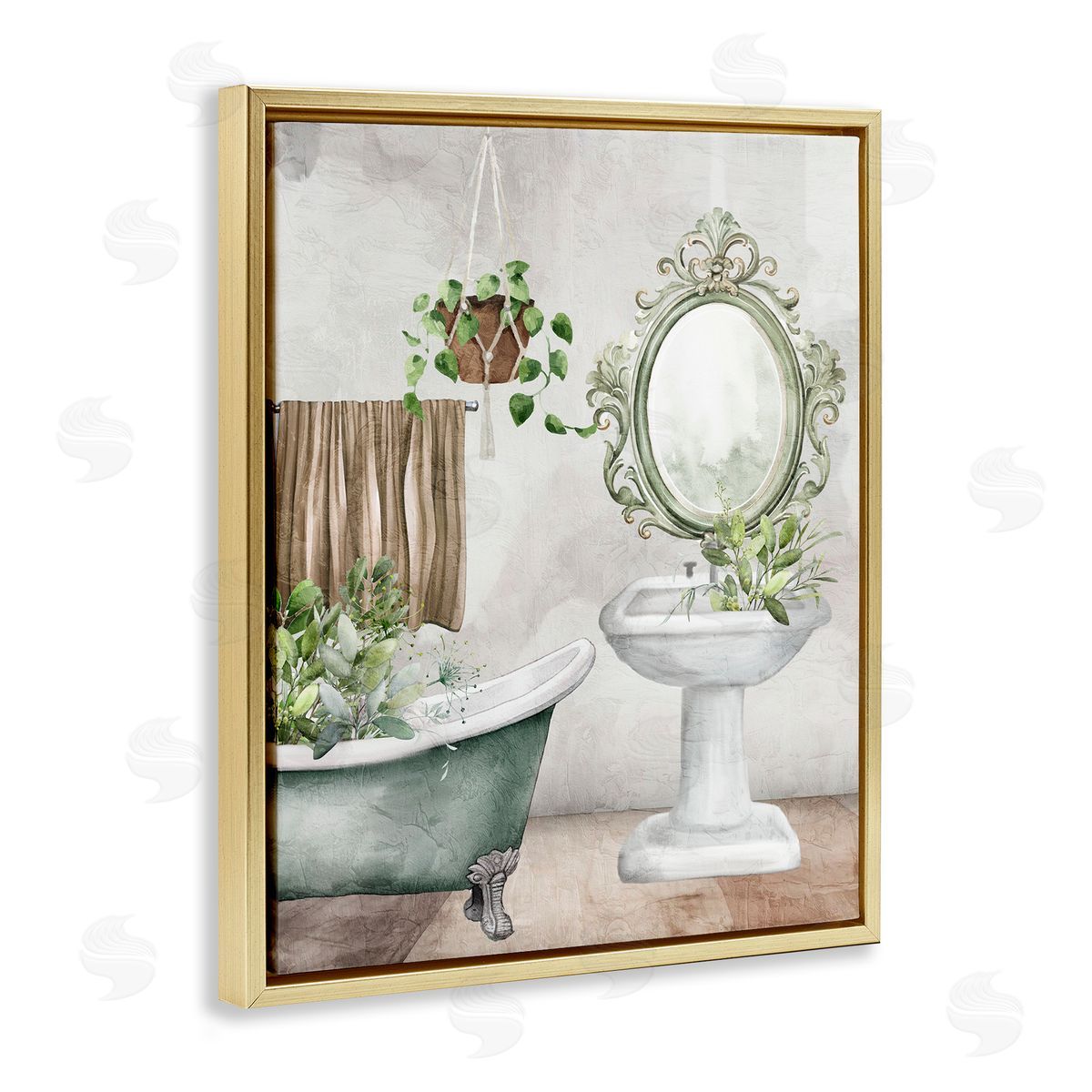 Kim Allen Bath Greens Botanical Tub Canvas Wall Art Print