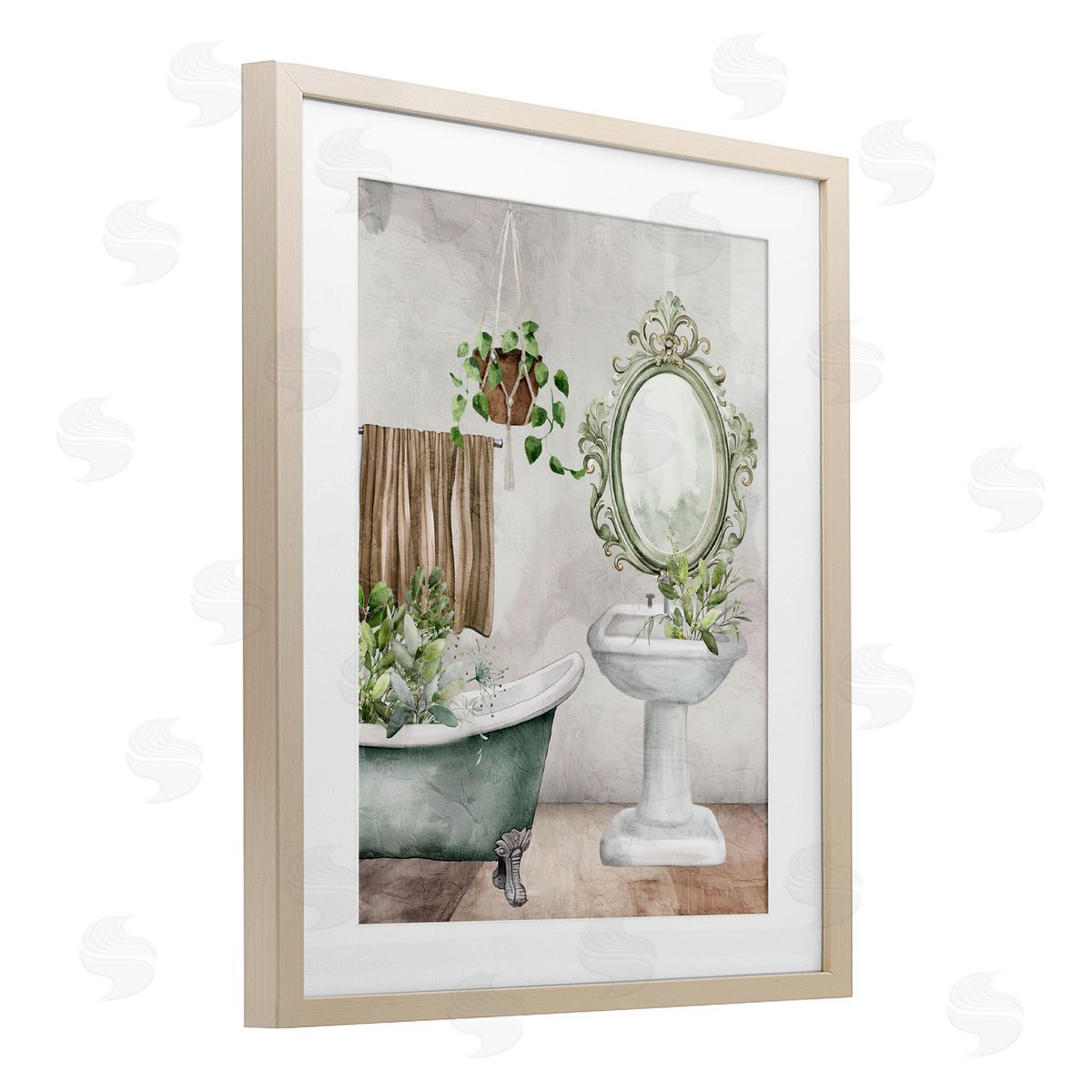 Kim Allen Bath Greens Botanical Tub Canvas Wall Art Print
