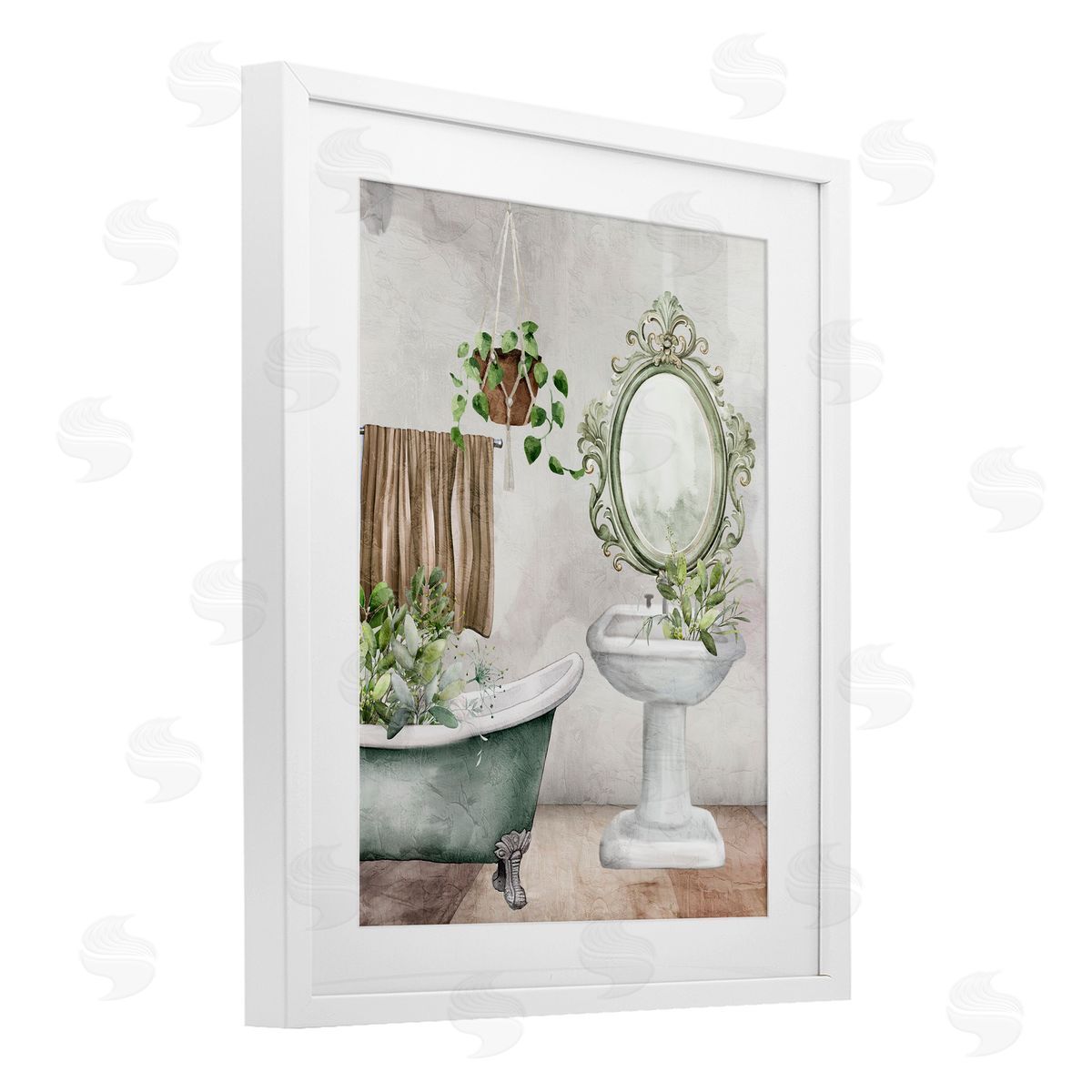 Kim Allen Bath Greens Botanical Tub Canvas Wall Art Print