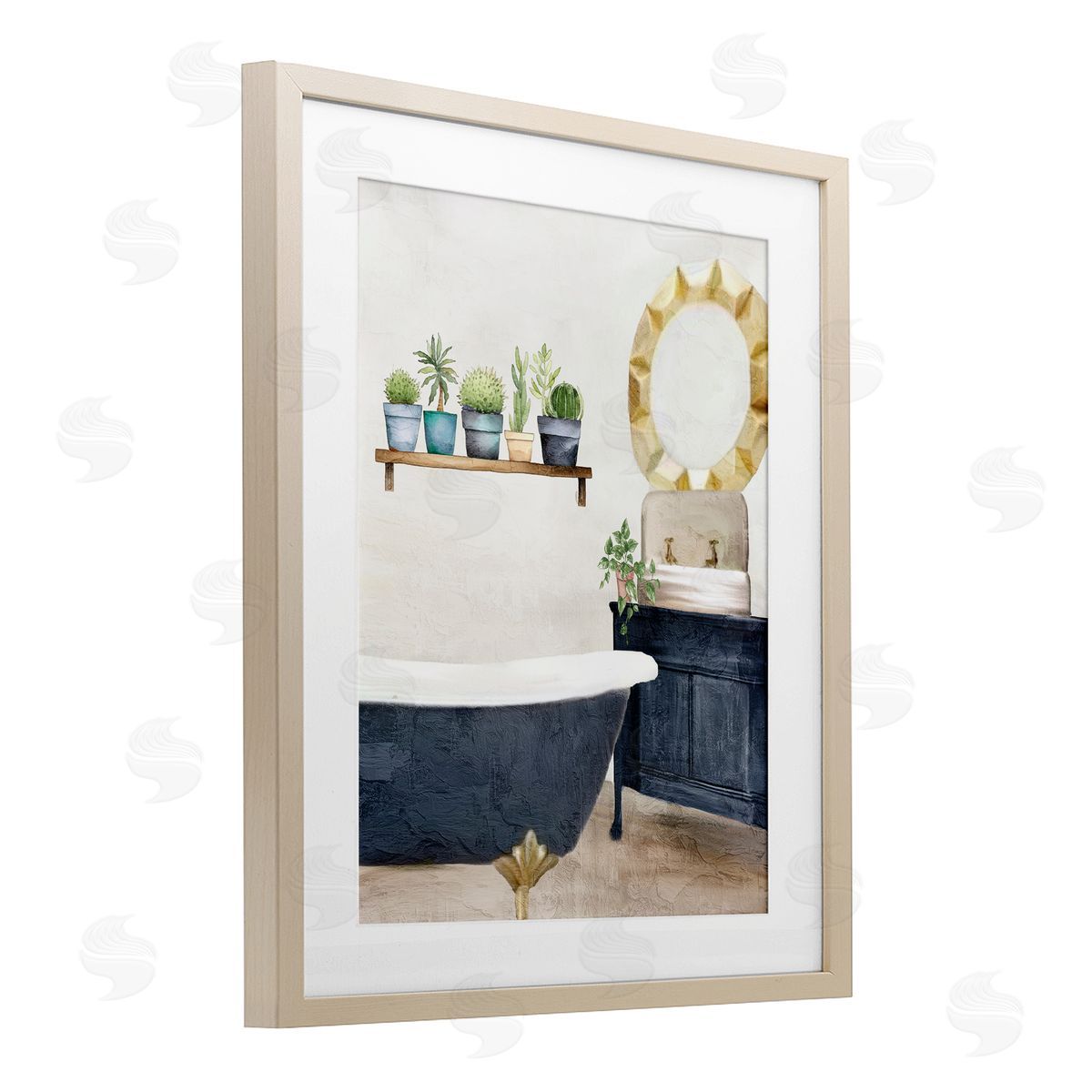 Kim Allen Blue Tub Bathroom Scene Canvas Wall Art Print