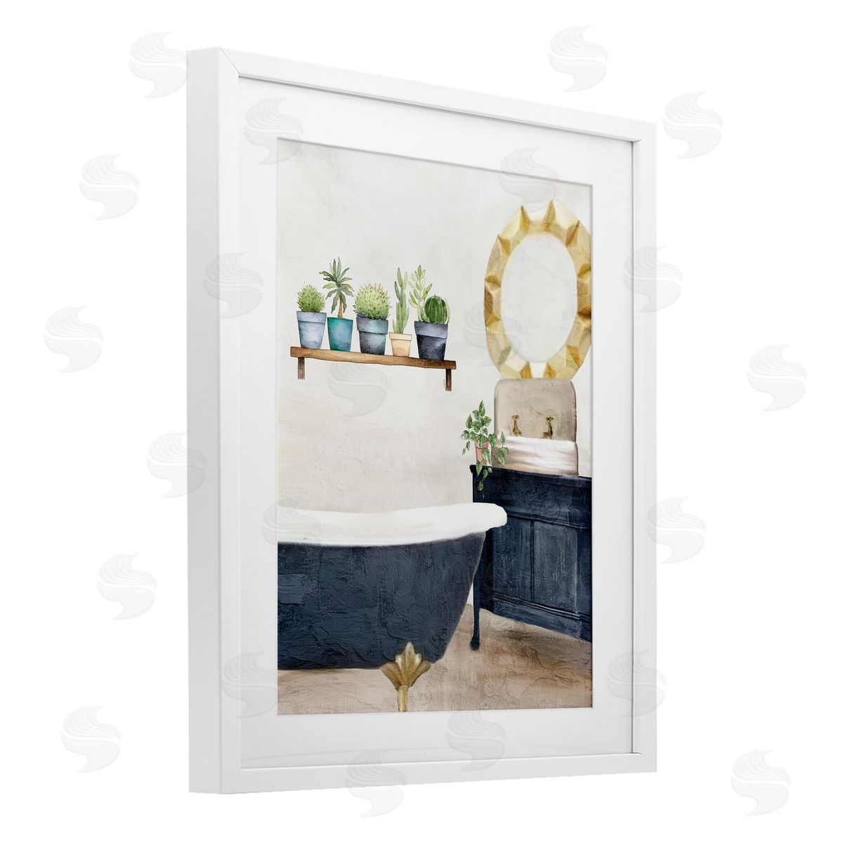 Kim Allen Blue Tub Bathroom Scene Canvas Wall Art Print