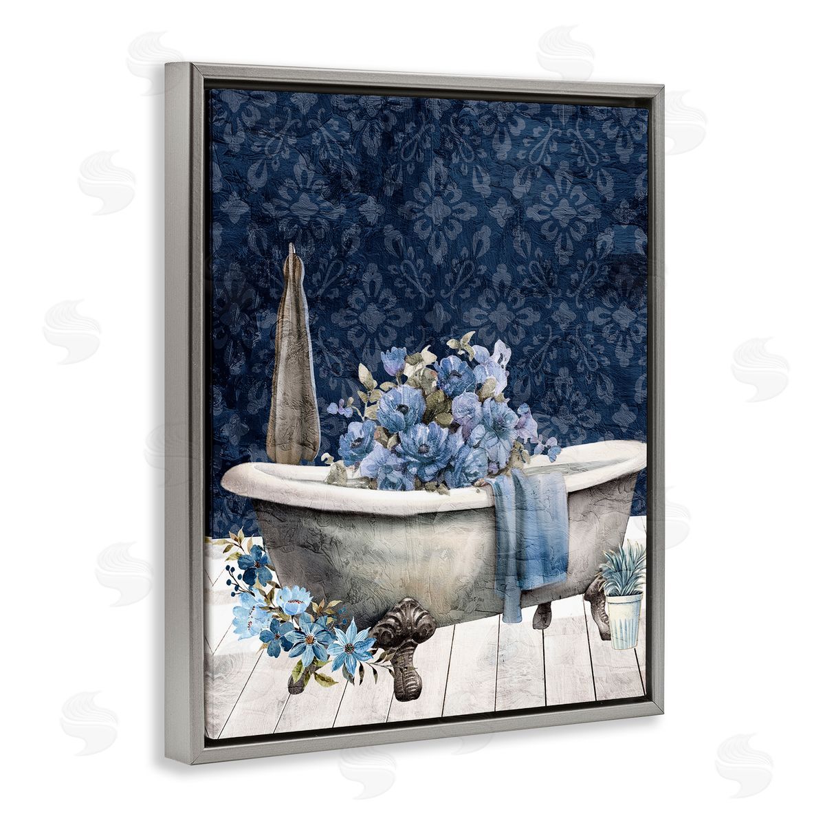 Kim Allen Blue Bath Floral Tub Canvas Wall Art Print