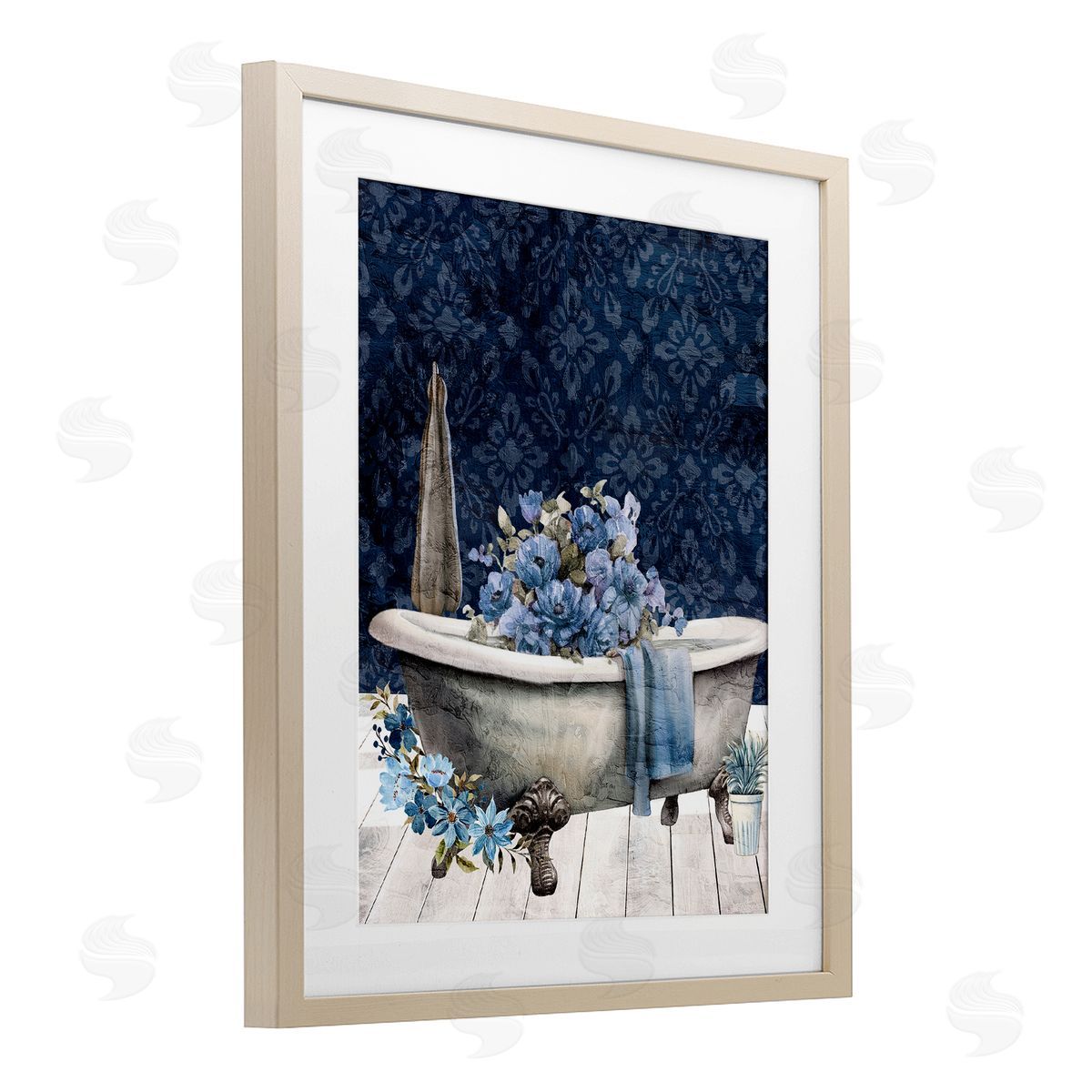Kim Allen Blue Bath Floral Tub Canvas Wall Art Print