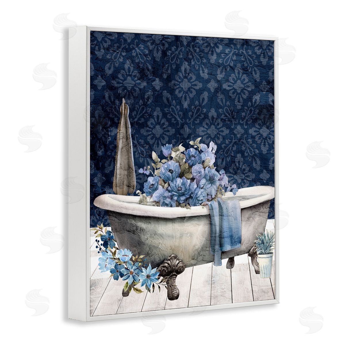 Kim Allen Blue Bath Floral Tub Canvas Wall Art Print