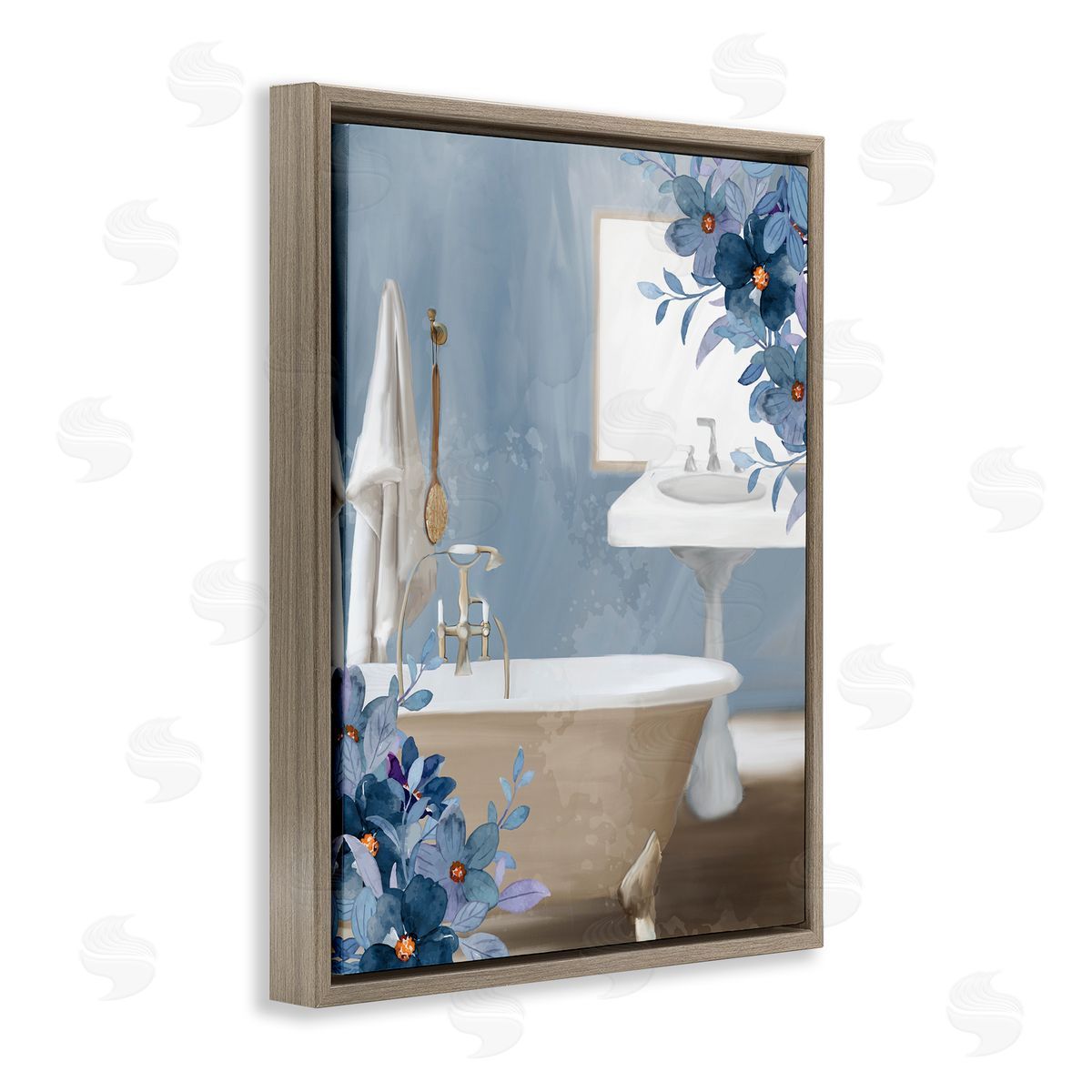 Kim Allen Bathroom Blues Floral Tub Canvas Wall Art Print