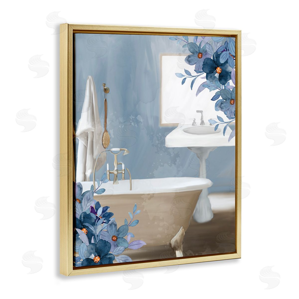 Kim Allen Bathroom Blues Floral Tub Canvas Wall Art Print