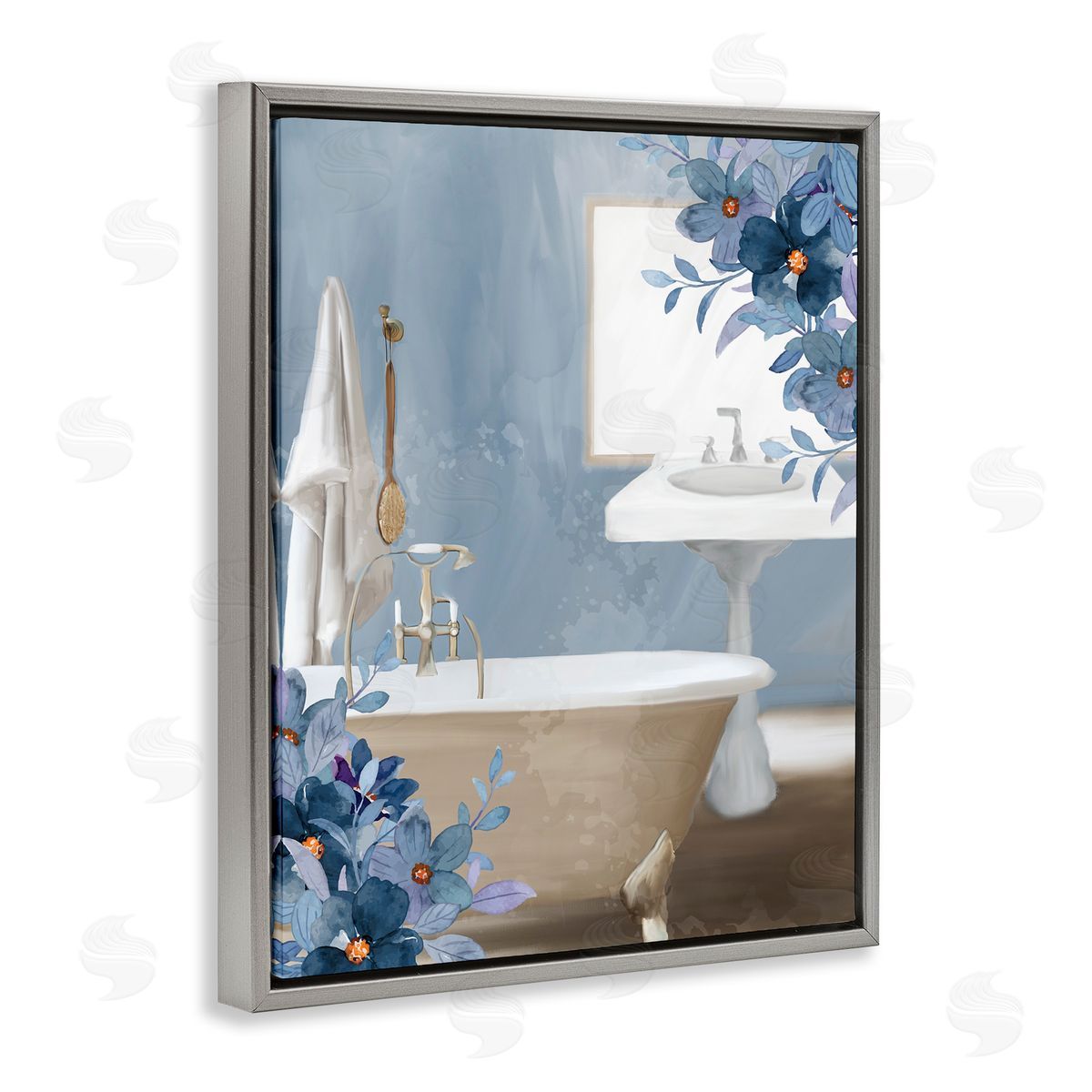 Kim Allen Bathroom Blues Floral Tub Canvas Wall Art Print
