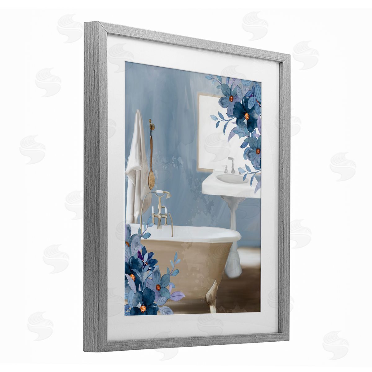 Kim Allen Bathroom Blues Floral Tub Canvas Wall Art Print
