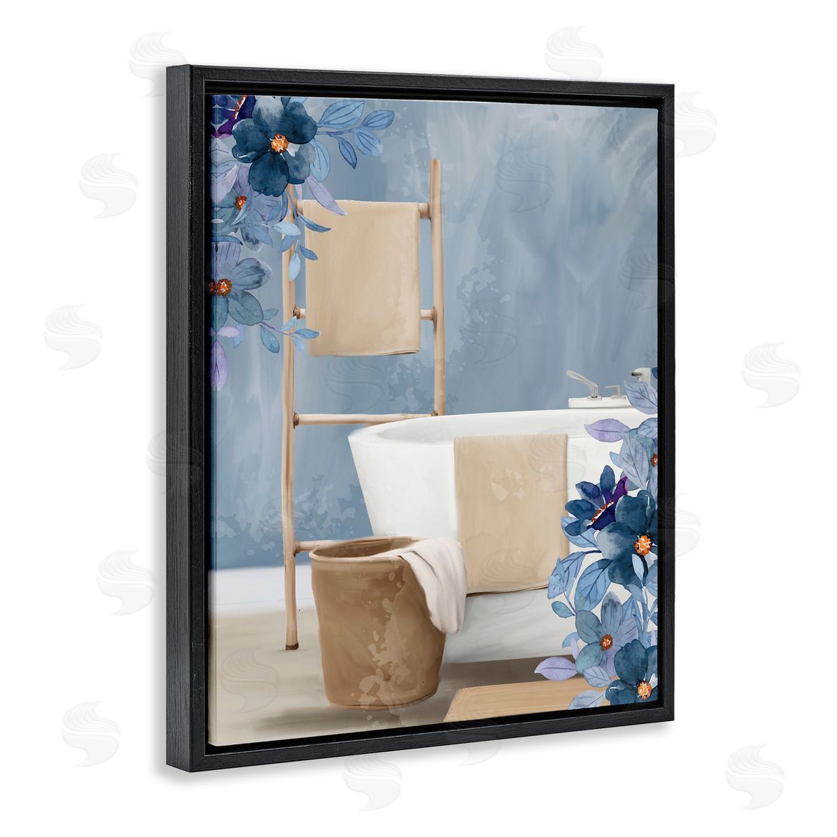 Kim Allen Bathroom Blues Floral Scene Canvas Wall Art Print