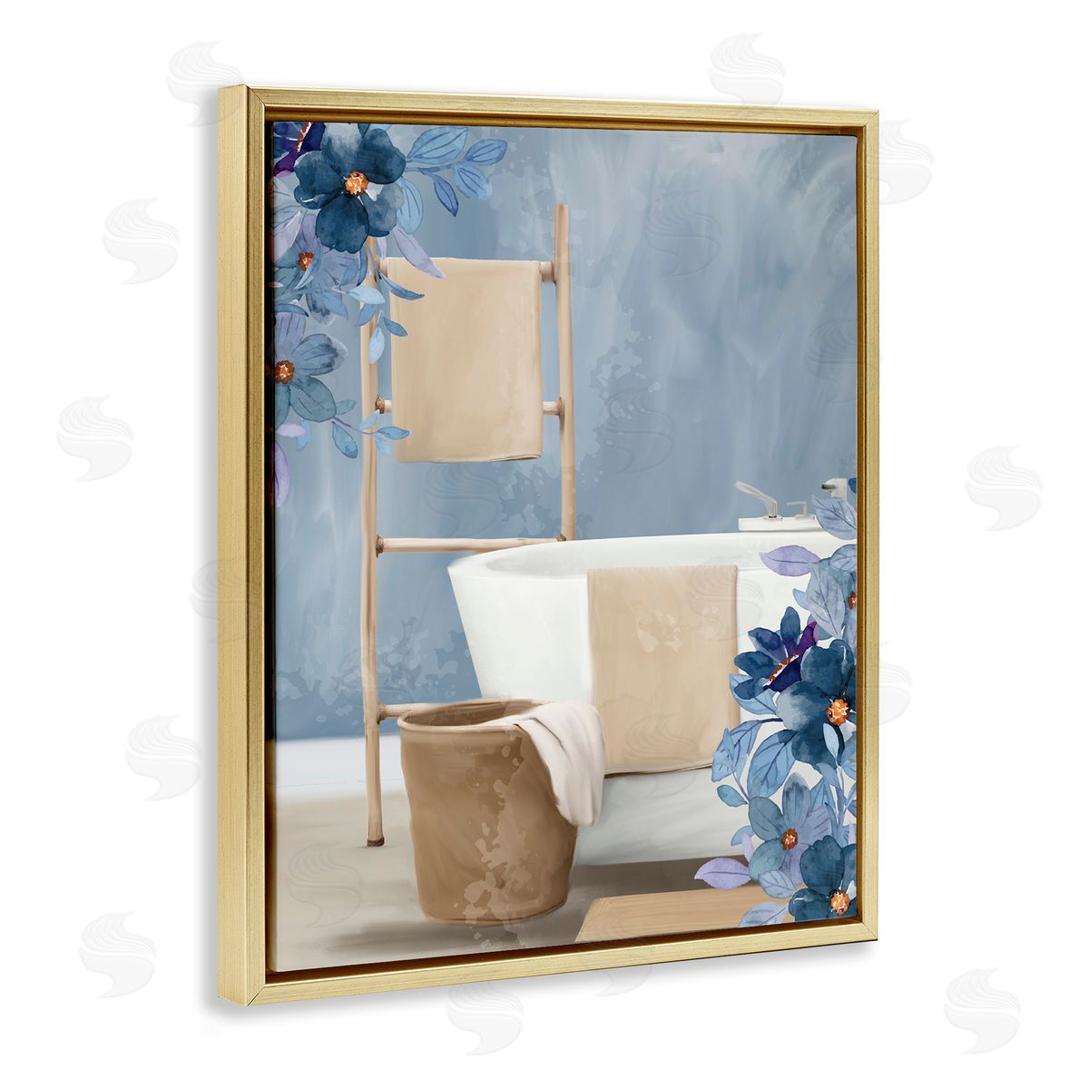 Kim Allen Bathroom Blues Floral Scene Canvas Wall Art Print