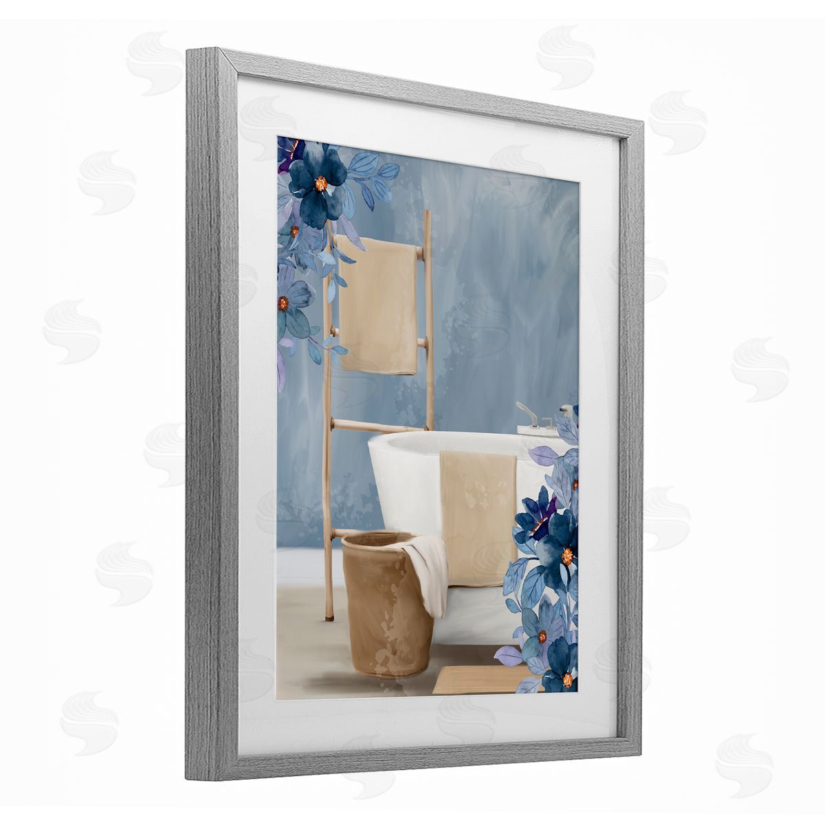Kim Allen Bathroom Blues Floral Scene Canvas Wall Art Print
