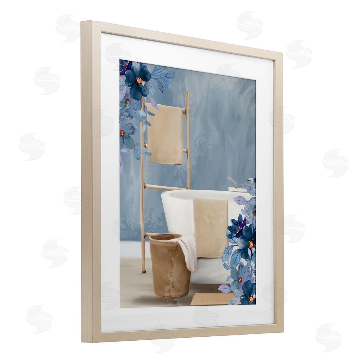 Kim Allen Bathroom Blues Floral Scene Canvas Wall Art Print