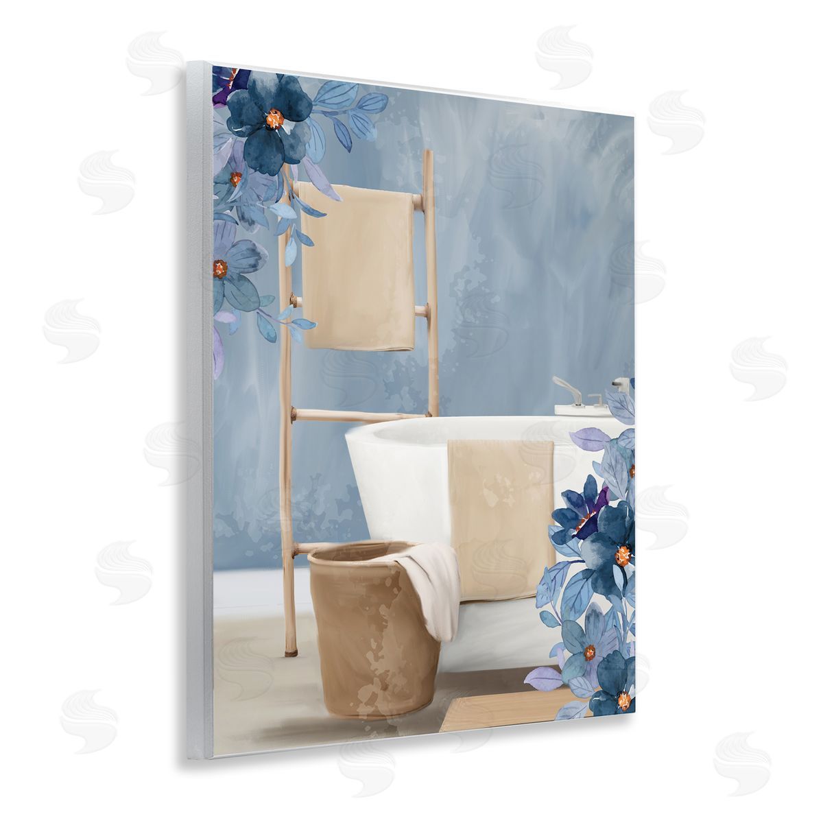 Kim Allen Bathroom Blues Floral Scene Canvas Wall Art Print