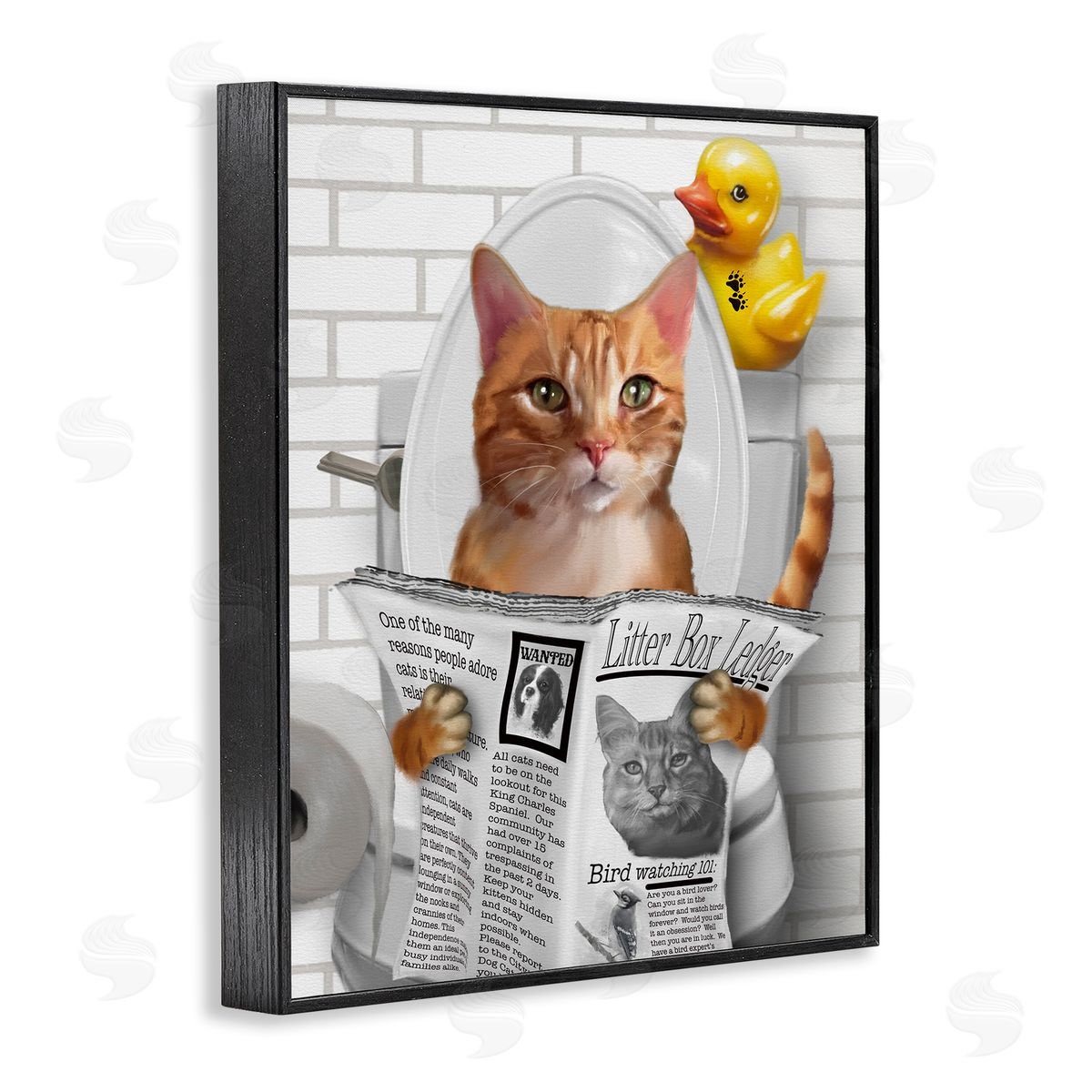 Matthew Piotrowicz Cat on Toilet with Ducky Canvas Wall Art Print