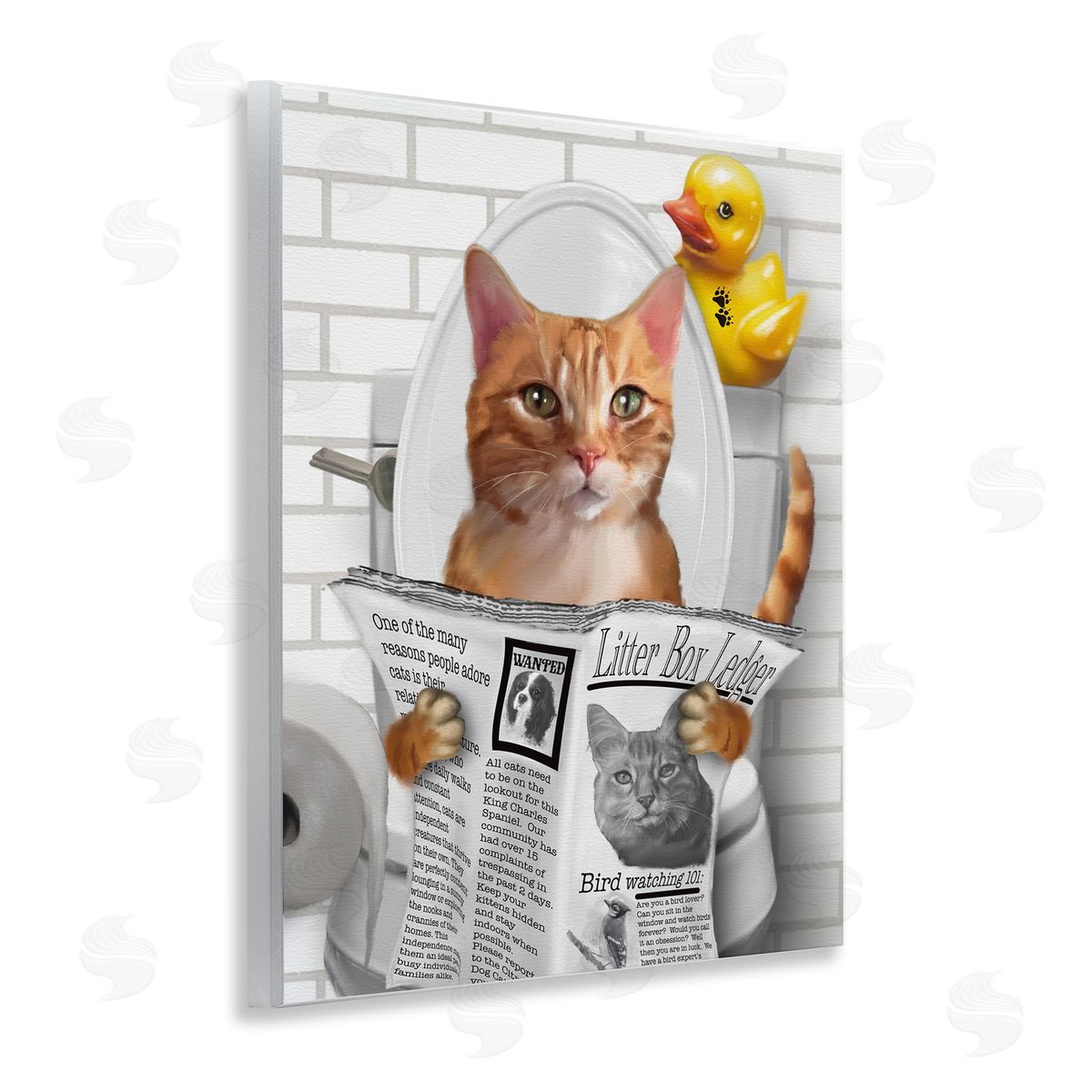 Matthew Piotrowicz Cat on Toilet with Ducky Canvas Wall Art Print