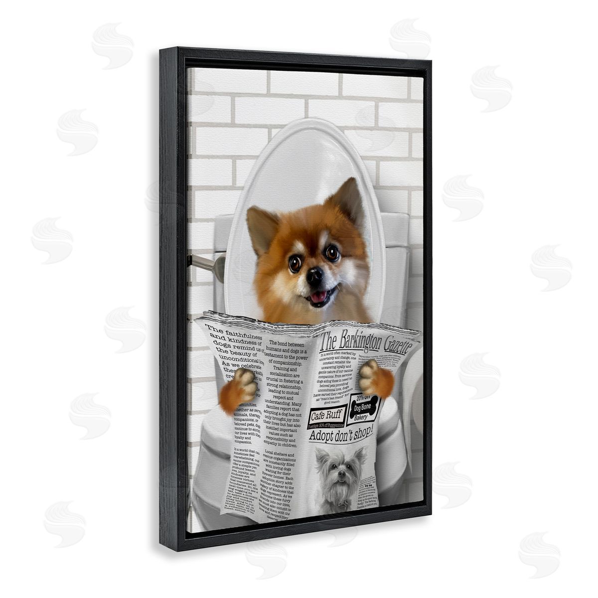 Matthew Piotrowicz Pomeranian Dog on Toilet Canvas Wall Art Print