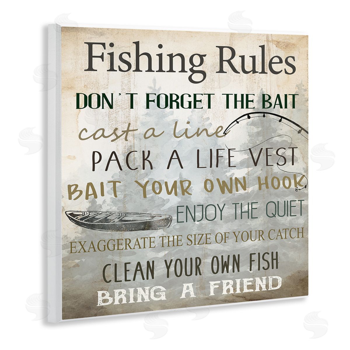 Kim Allen Fishing Rules Rustic List Canvas Wall Art Print