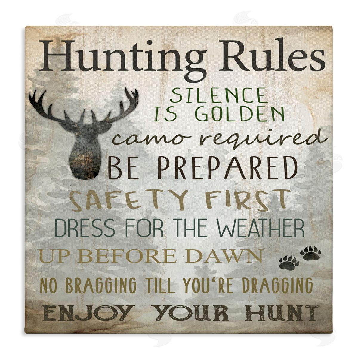Kim Allen Hunting Rules Rustic List Canvas Wall Art Print