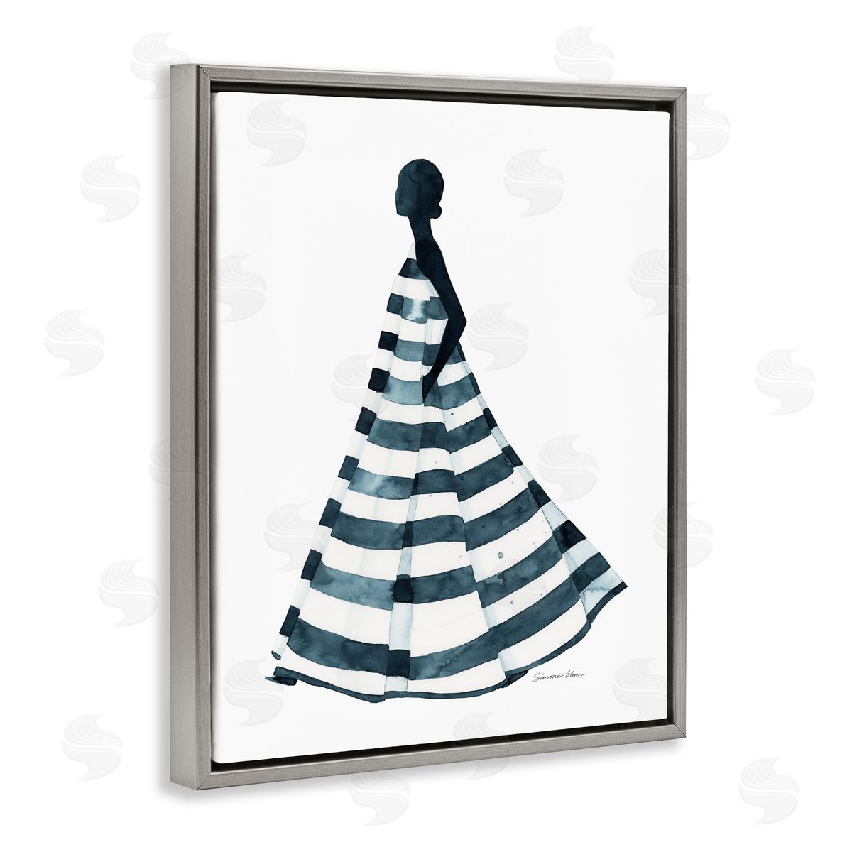 Simone Elum Girl In Blue Striped Dress Canvas Wall Art Print