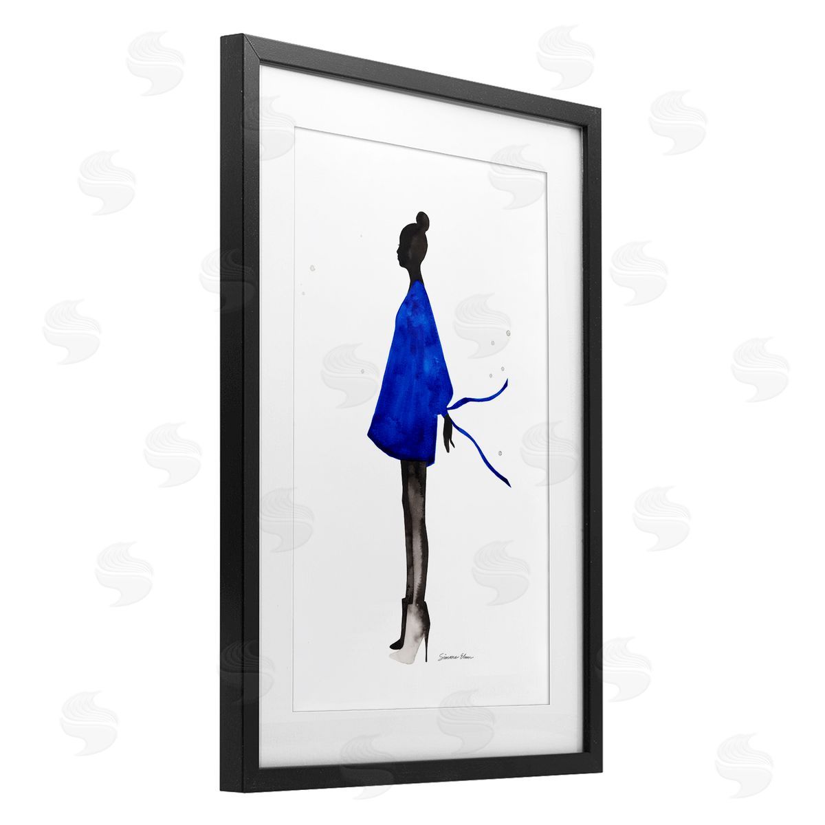 Simone Elum Girl In Blue Dress Silhouette Canvas Wall Art Print