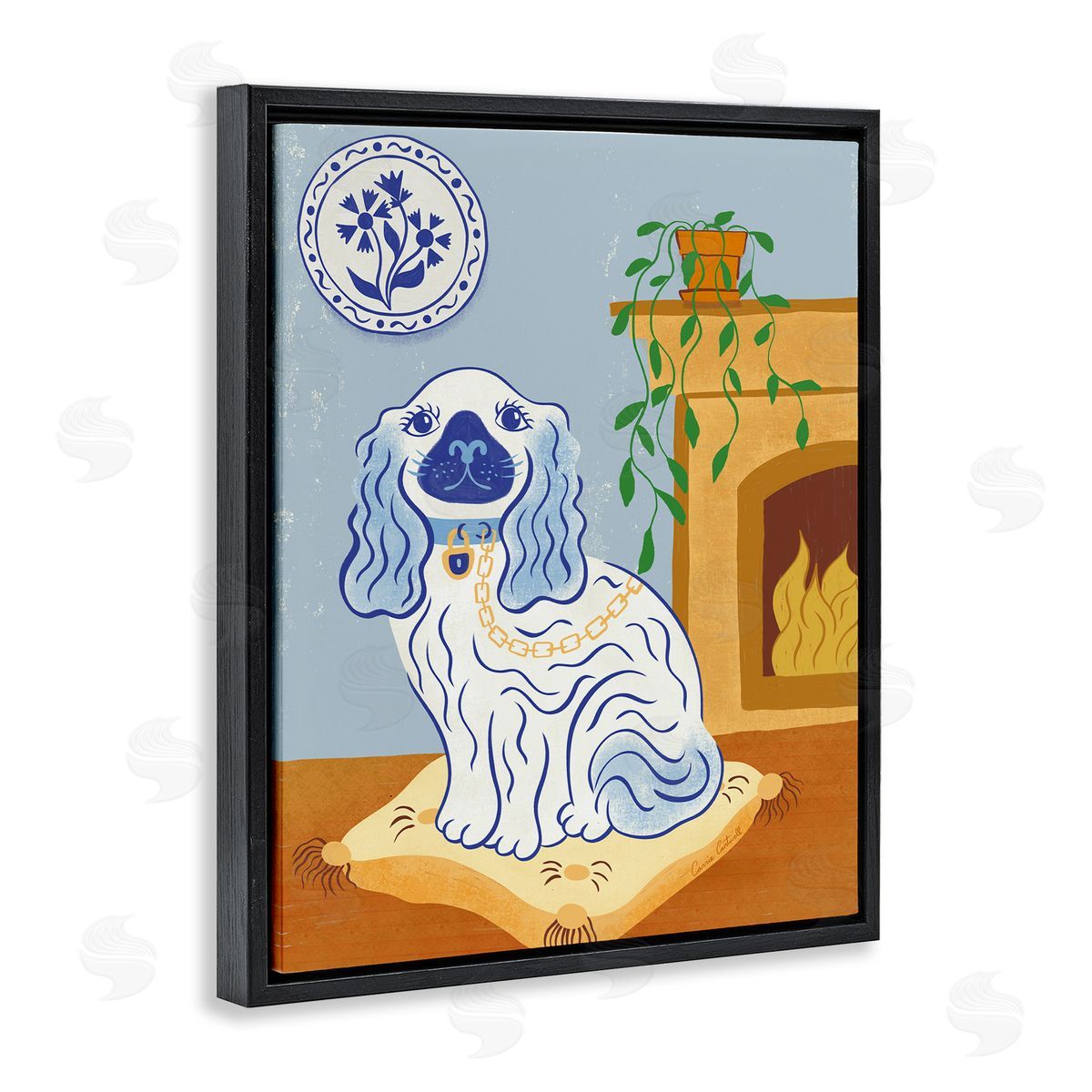 Carrie Cantwell Blue Staffordshire Dog & Fireplace Canvas Wall Art Print