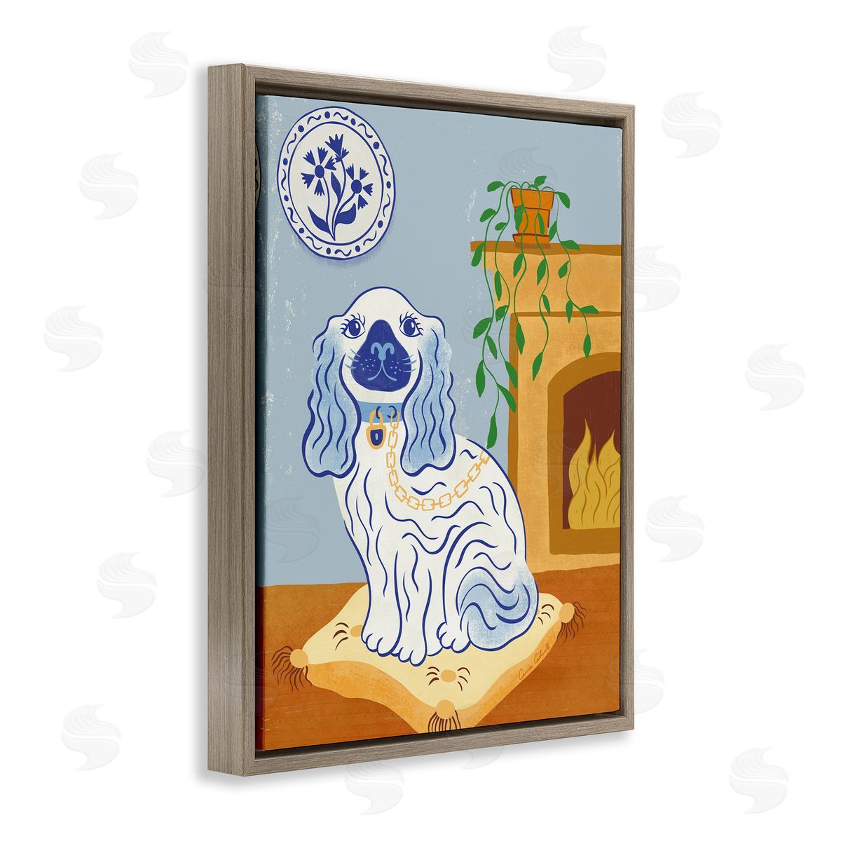 Carrie Cantwell Blue Staffordshire Dog & Fireplace Canvas Wall Art Print