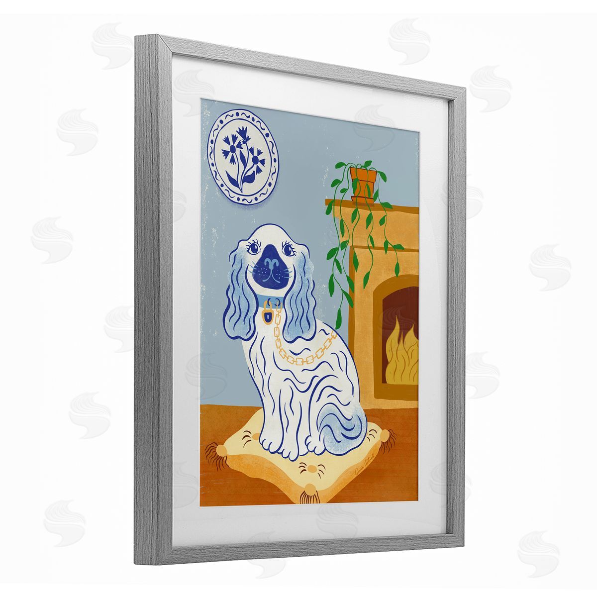 Carrie Cantwell Blue Staffordshire Dog & Fireplace Canvas Wall Art Print