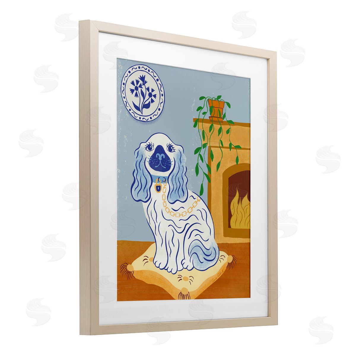 Carrie Cantwell Blue Staffordshire Dog & Fireplace Canvas Wall Art Print