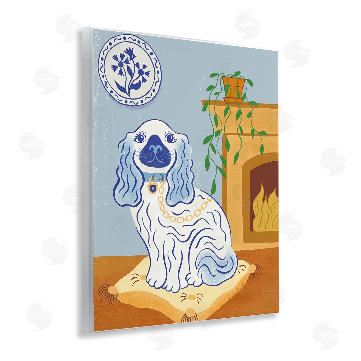 Carrie Cantwell Blue Staffordshire Dog & Fireplace Canvas Wall Art Print