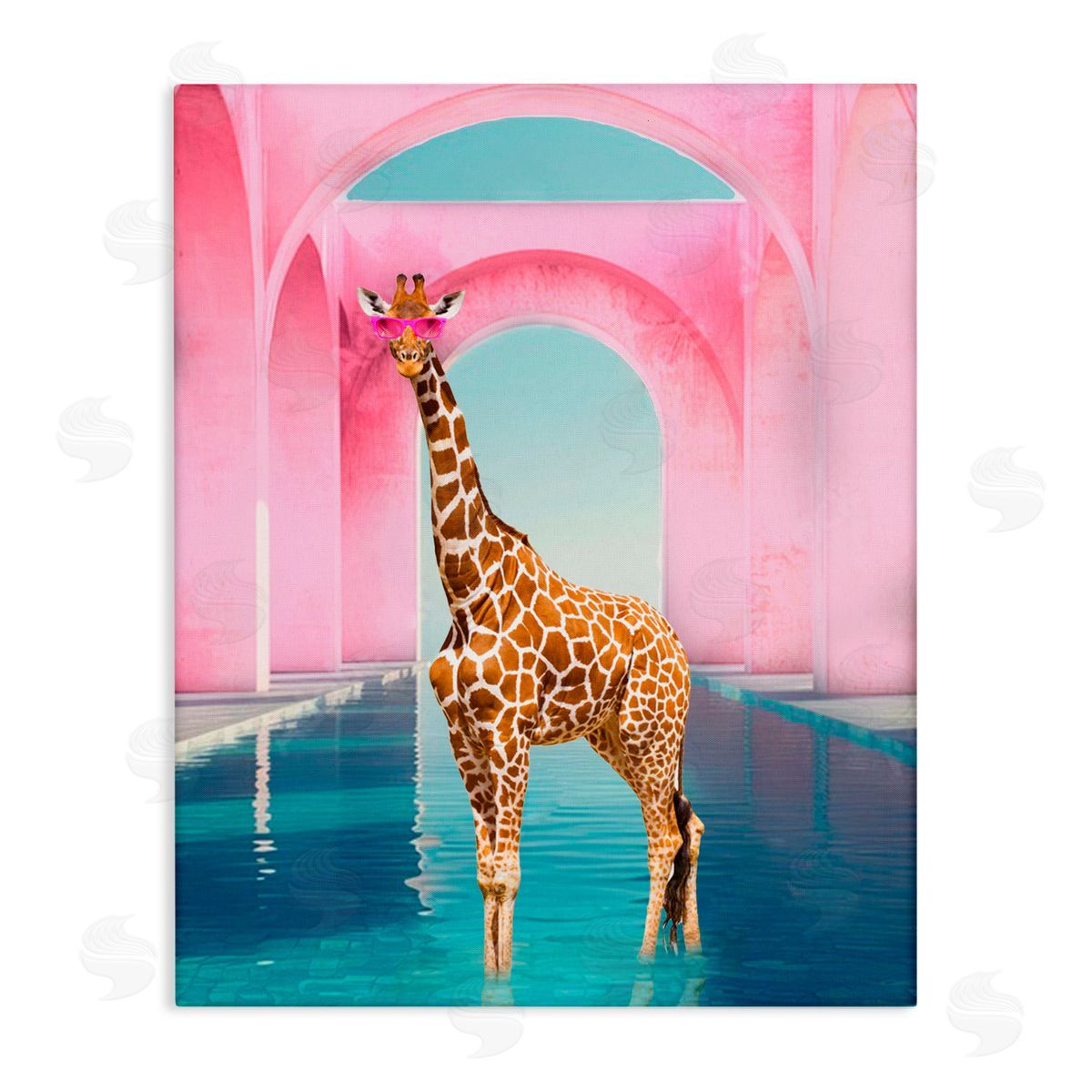 Ziwei Li Glam Giraffe with Pink Arches Canvas Wall Art Print