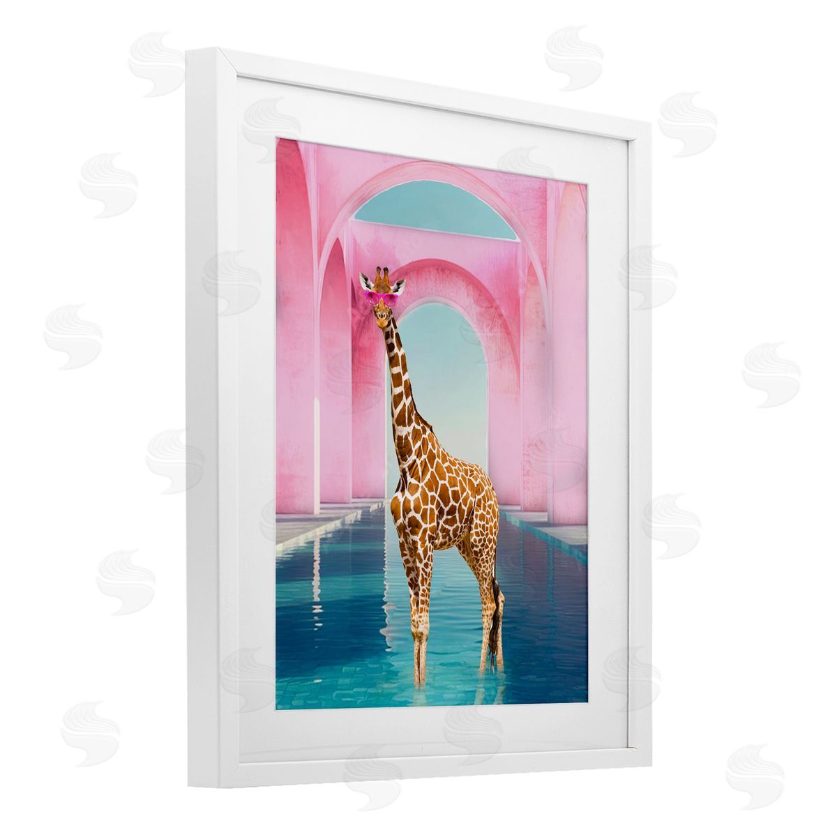 Ziwei Li Glam Giraffe with Pink Arches Canvas Wall Art Print