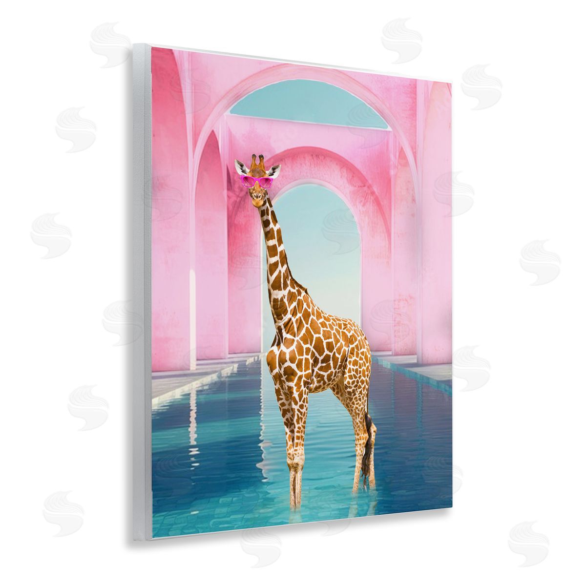 Ziwei Li Glam Giraffe with Pink Arches Canvas Wall Art Print