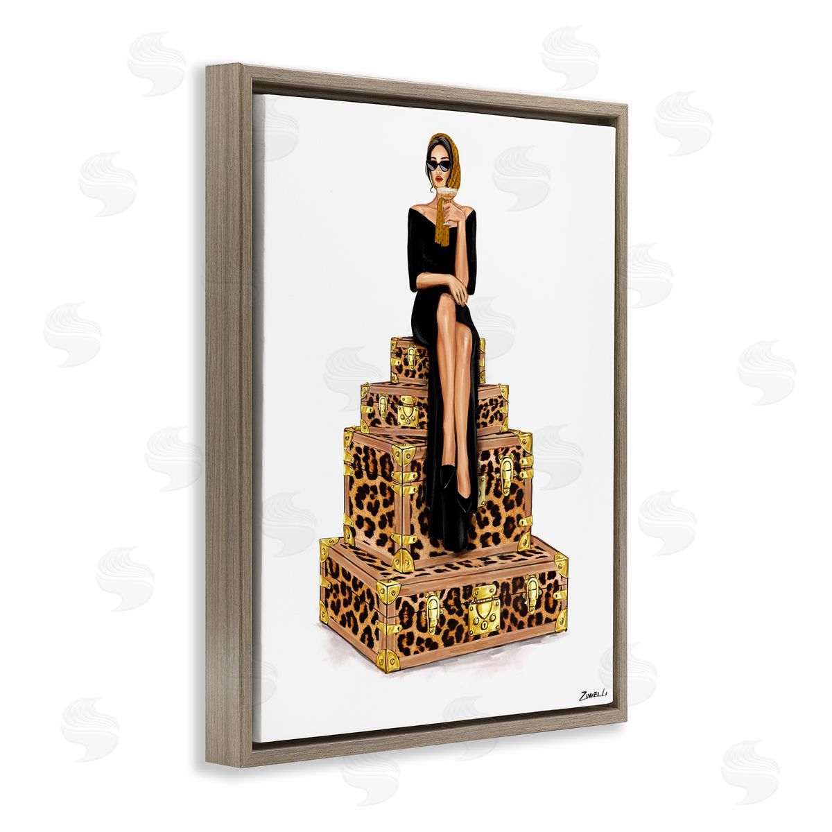 Ziwei Li Stylish Gal and Suitcases Canvas Wall Art Print