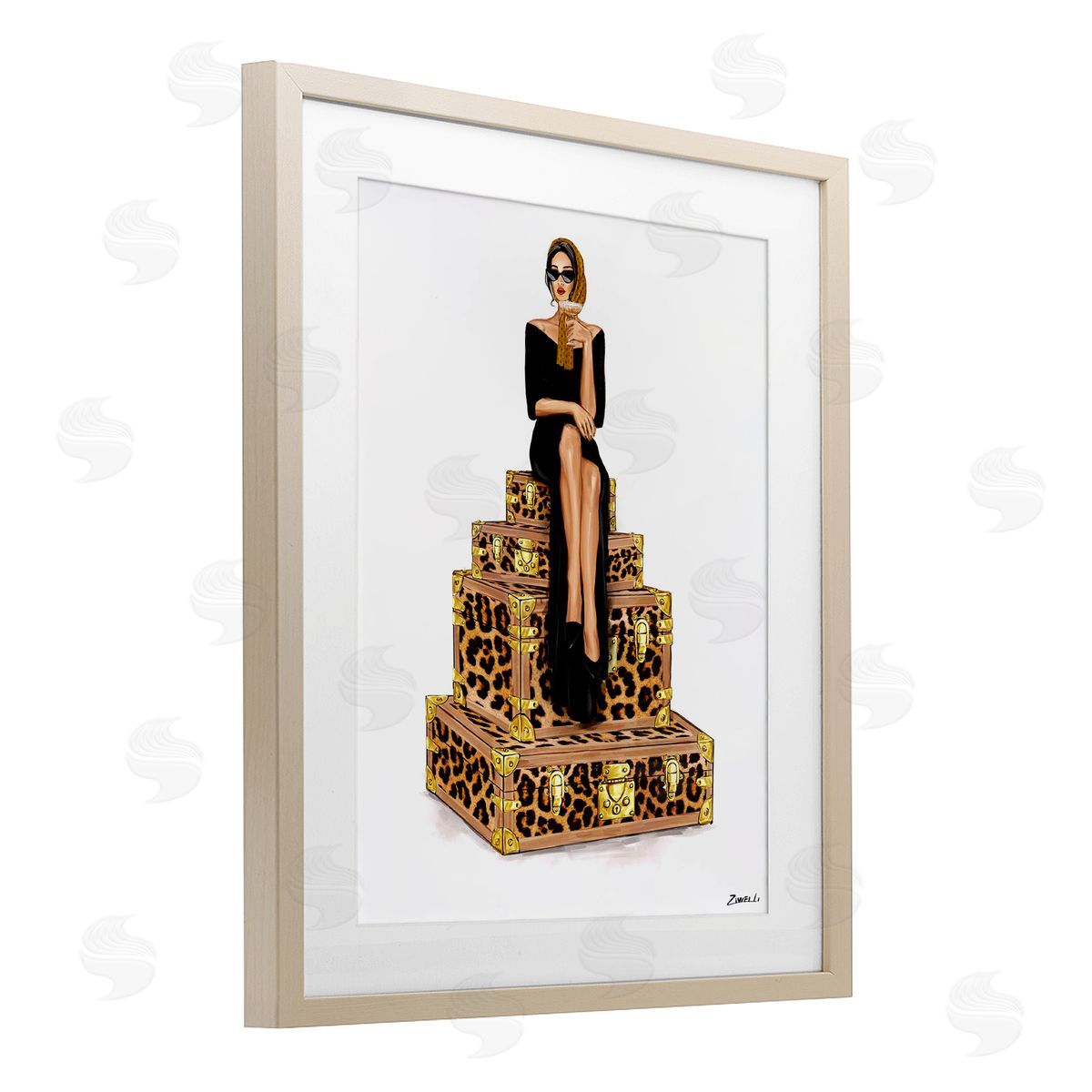 Ziwei Li Stylish Gal and Suitcases Canvas Wall Art Print
