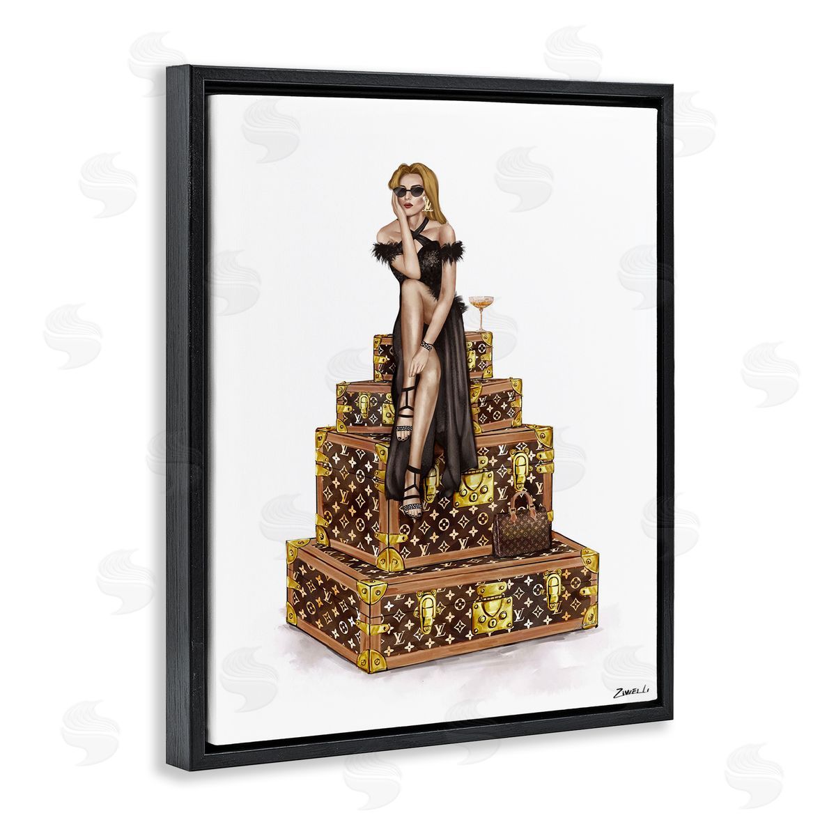 Ziwei Li Glam Girl Perched on Cases Canvas Wall Art Print