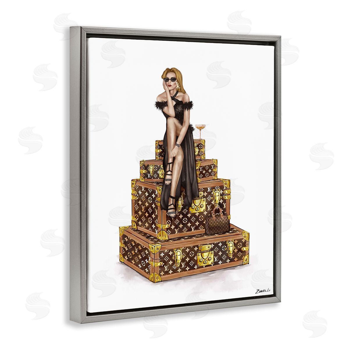 Ziwei Li Glam Girl Perched on Cases Canvas Wall Art Print