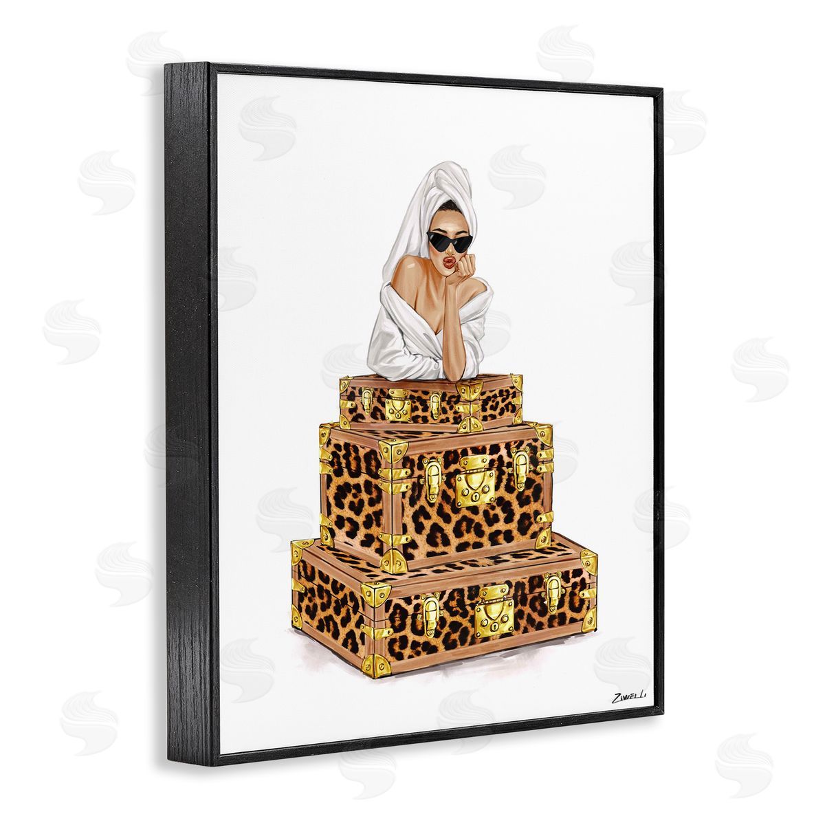Ziwei Li Bathrobe Female & Suitcases Canvas Wall Art Print