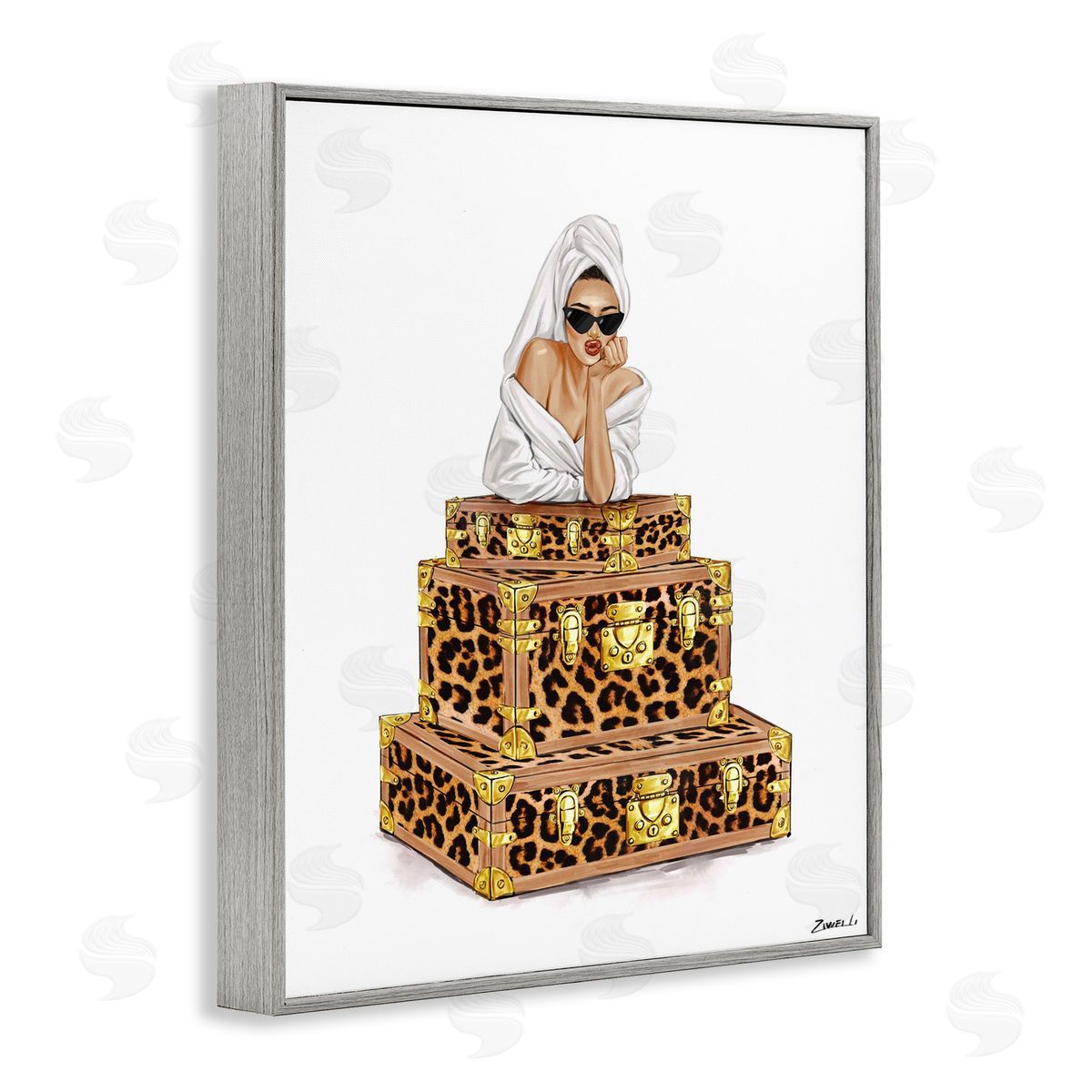 Ziwei Li Bathrobe Female & Suitcases Canvas Wall Art Print