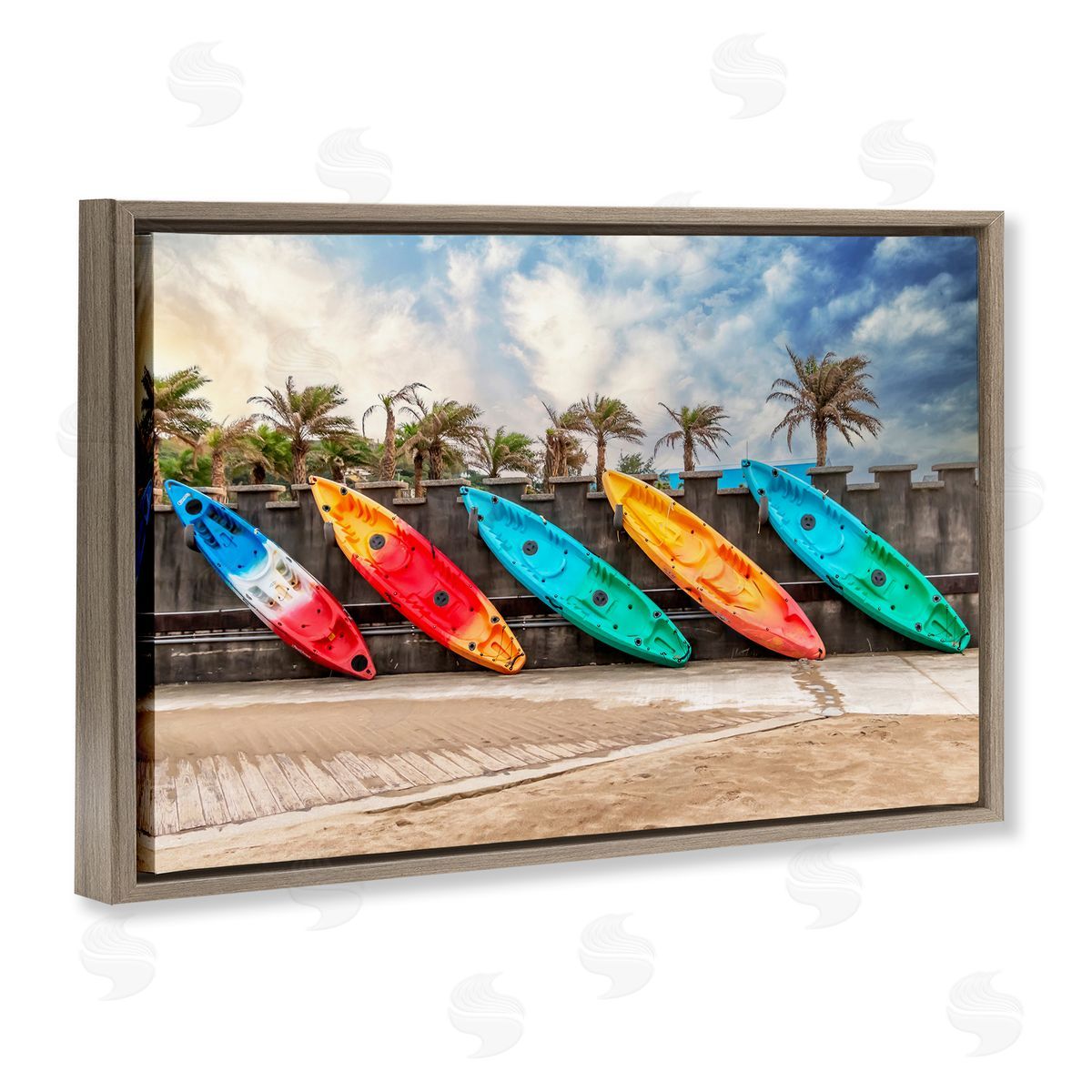Richard Silver Colorful Kayaks And Palms Canvas Wall Art Print