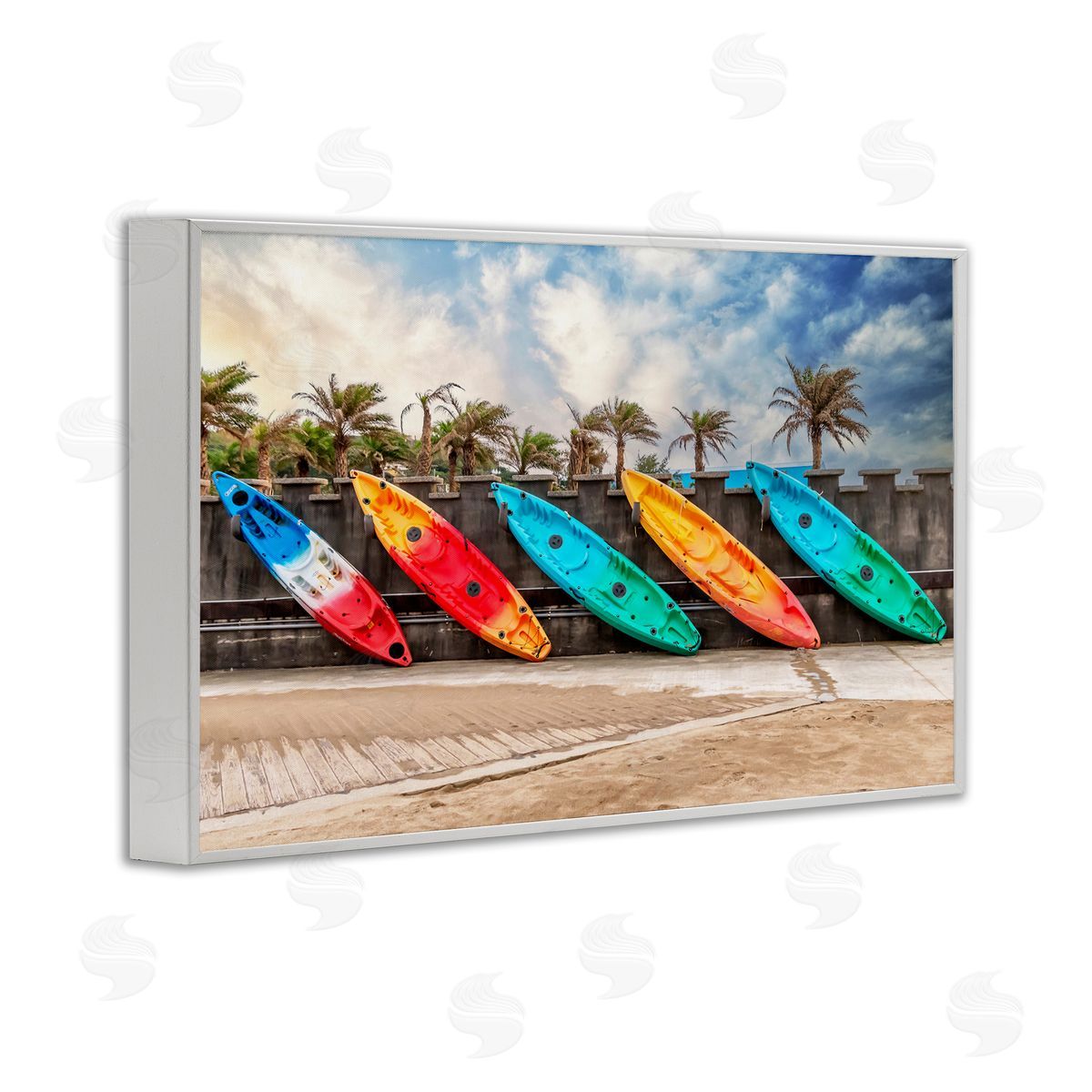 Richard Silver Colorful Kayaks And Palms Canvas Wall Art Print