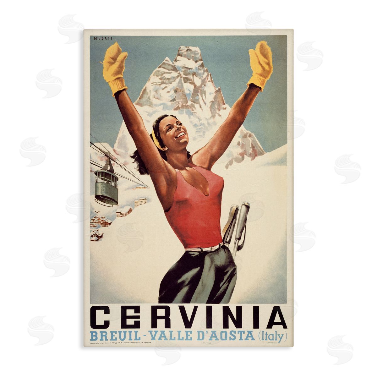 Marcus Jules Vintage Ski Cervinia Canvas Wall Art Print