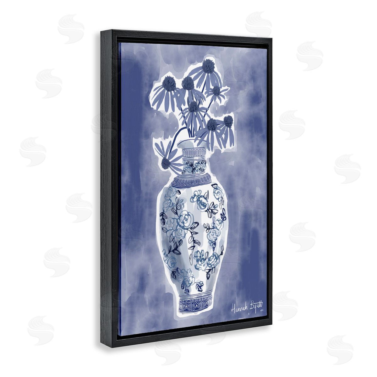 Hannah Byatt Chinoiserie with Black Eyed Susans Canvas Wall Art Print