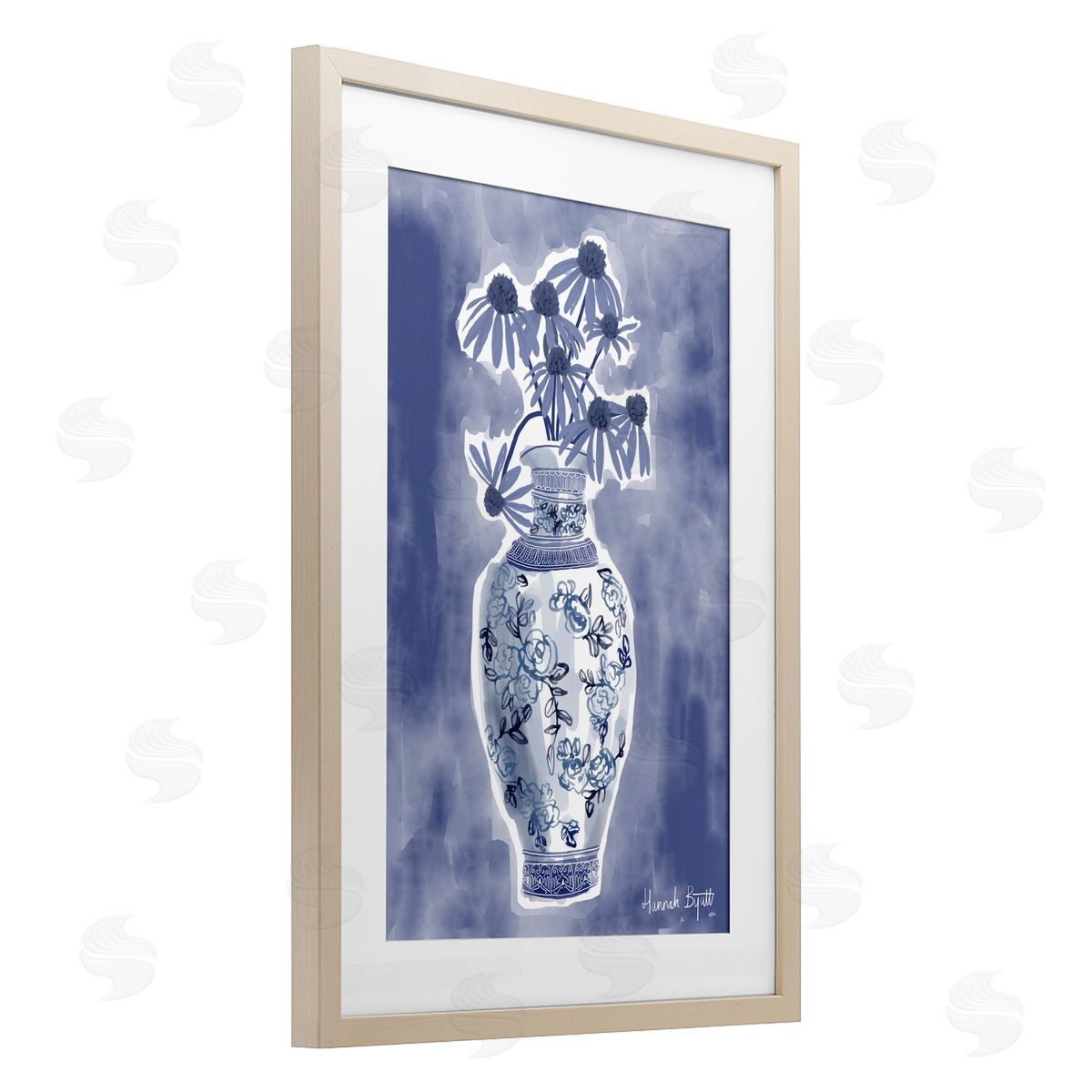 Hannah Byatt Chinoiserie with Black Eyed Susans Canvas Wall Art Print