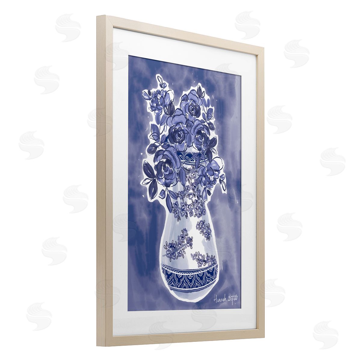 Hannah Byatt Chinoiserie Vase on Blue Canvas Wall Art Print