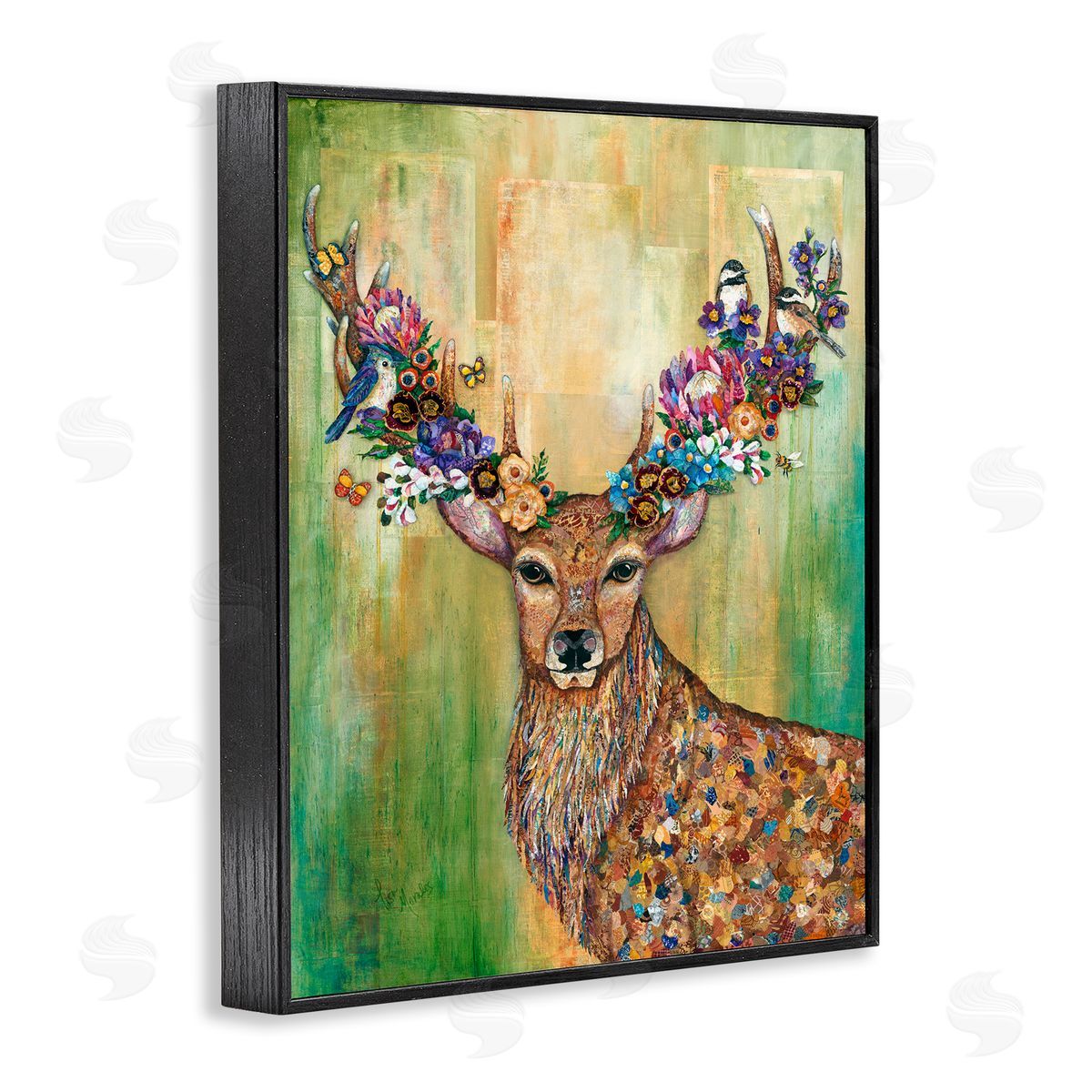Lisa Morales Red Deer Collaged Pattern Canvas Wall Art Print