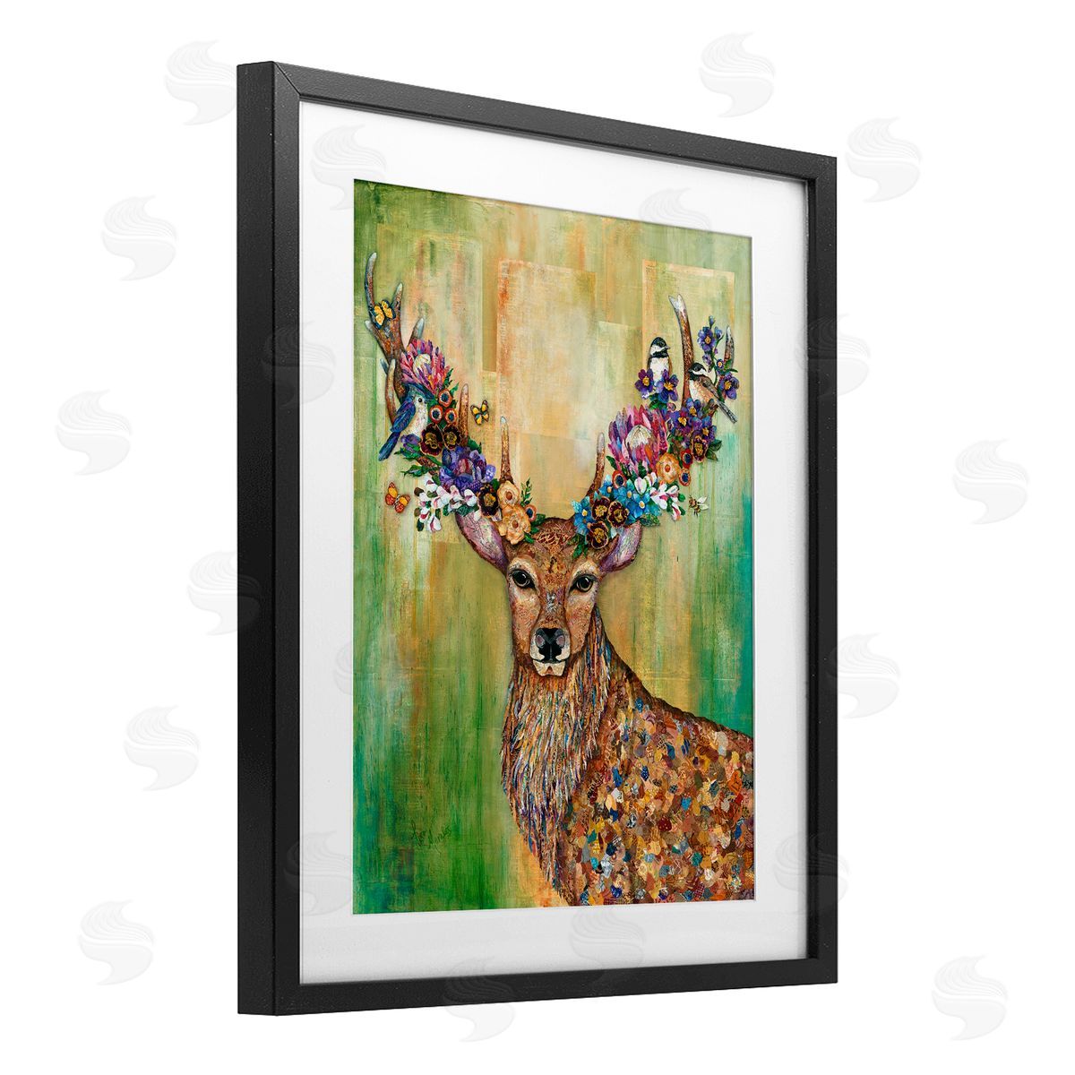 Lisa Morales Red Deer Collaged Pattern Canvas Wall Art Print