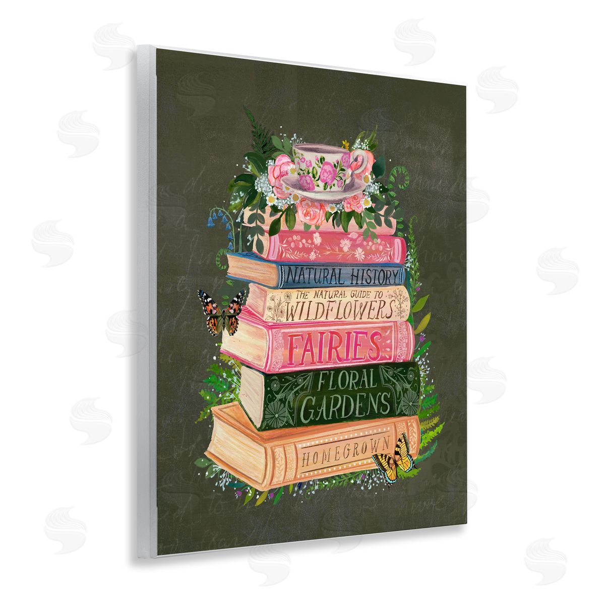Glad You're Here Co. Floral Fairy Book Stack Canvas Wall Art Print