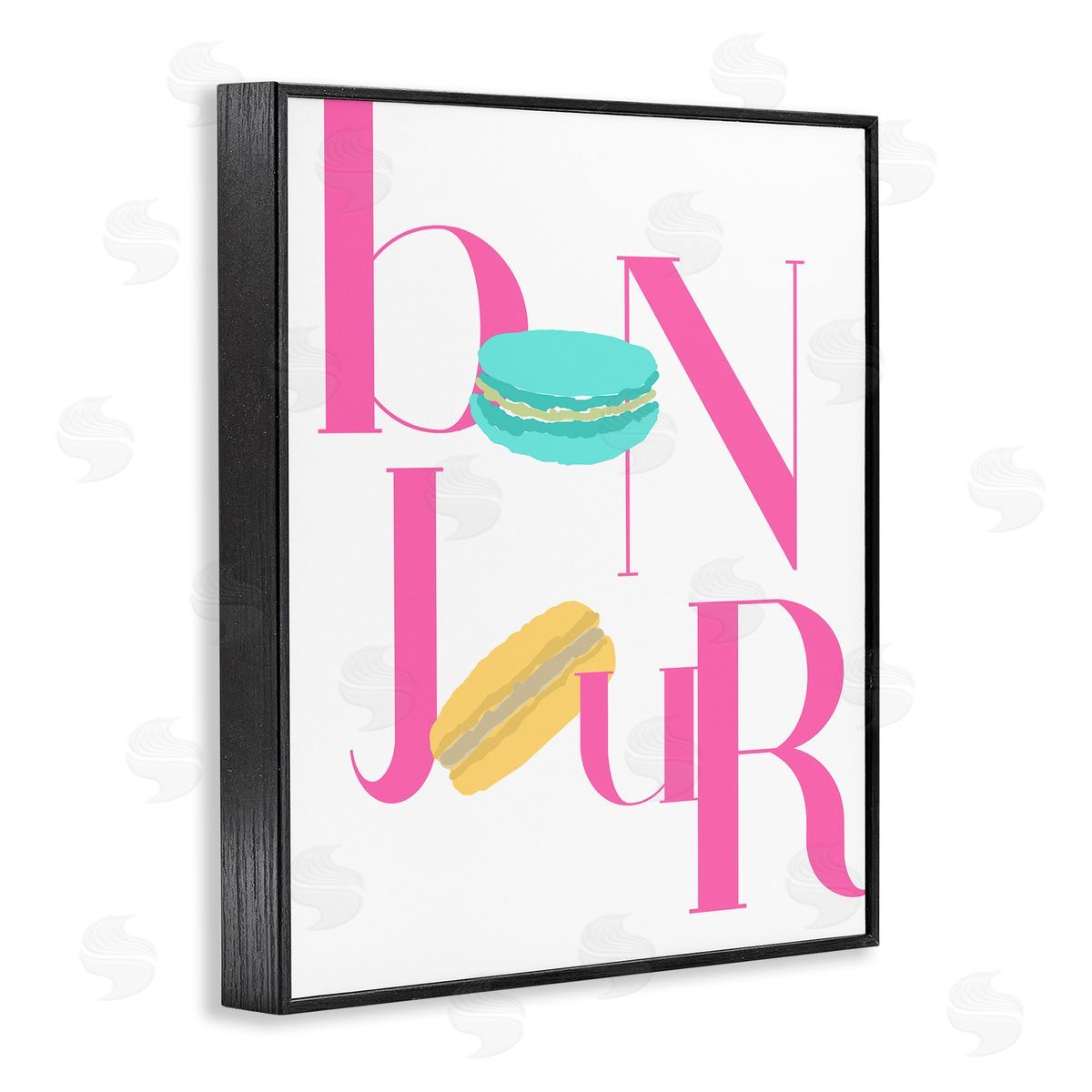 ANNA QUACH Bonjour Macarons Typography Canvas Wall Art Print