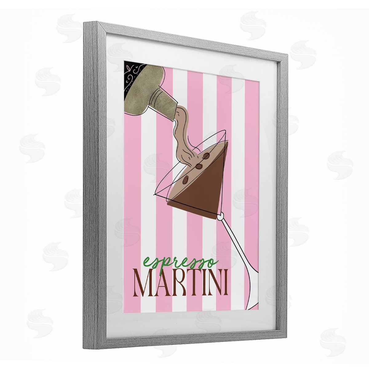 DEIDRE MOSHER Espresso Martini on Pink Stripes Canvas Wall Art Print